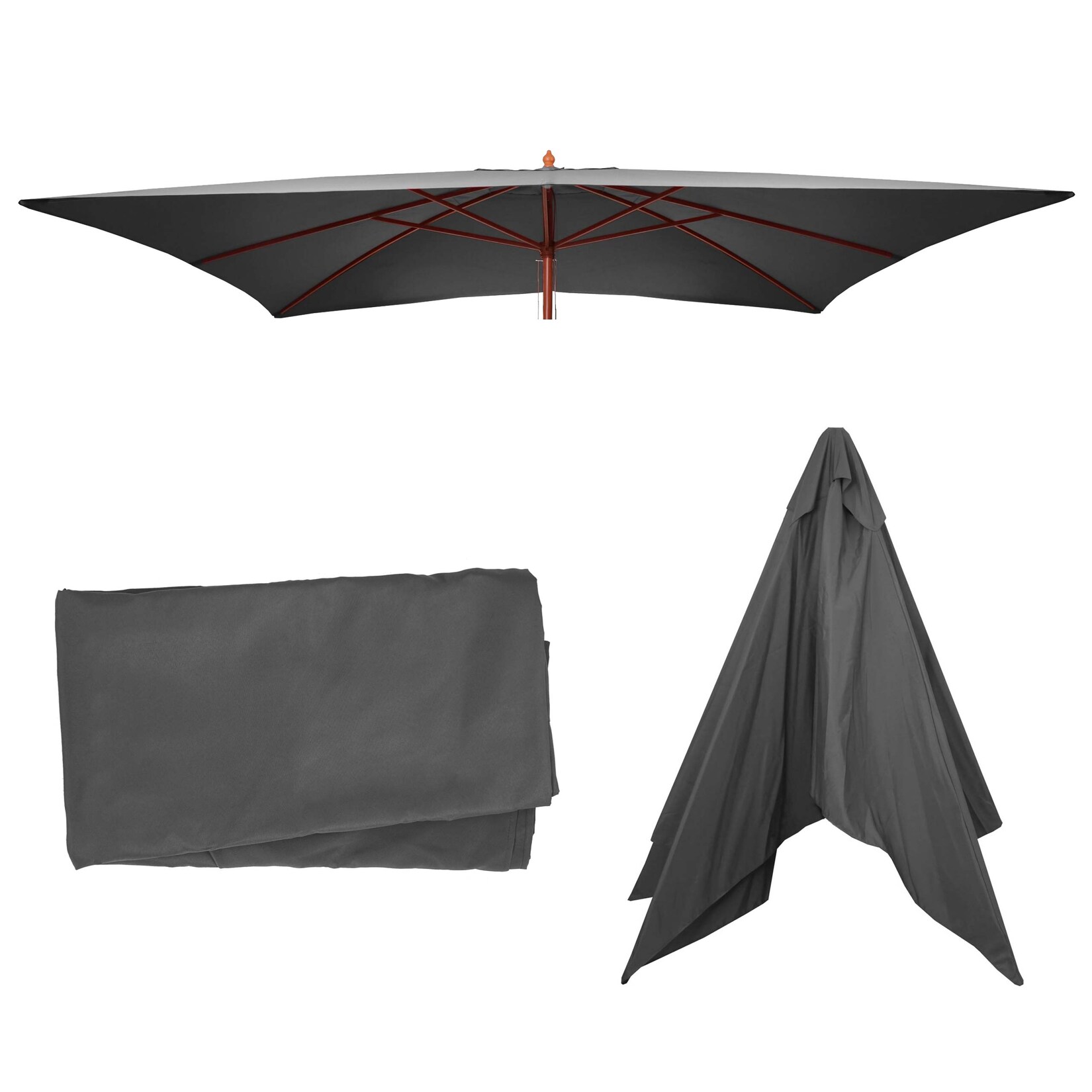 Ersatz-Bezug für Sonnenschirm Lissabon 3x4m, Sonnenschirmbezug Ersatzbezug, Polyester ~ anthrazit