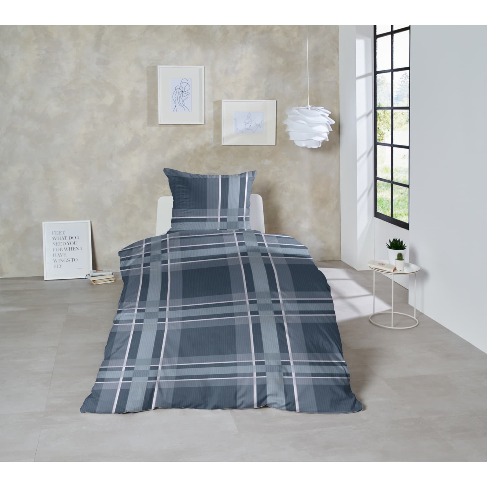 Vario Edelflanell-Bettw&auml;sche, blau kariert - Bild 1