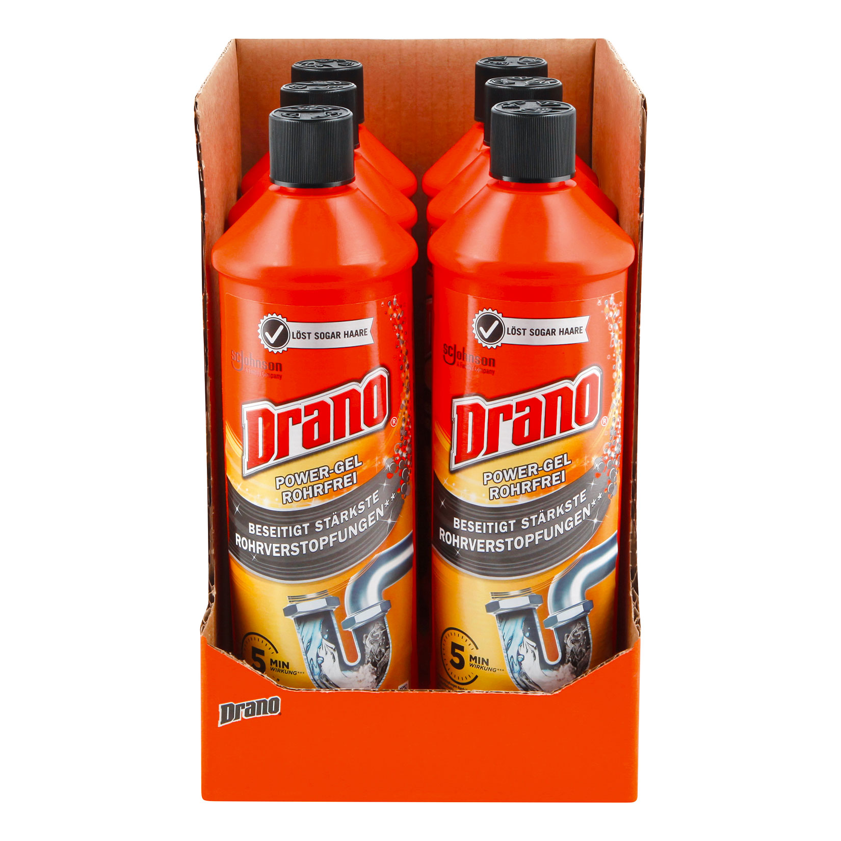 Drano Power Gel Rohrfrei Abflussreiniger 1 Liter, 6er Pack - Bild 1