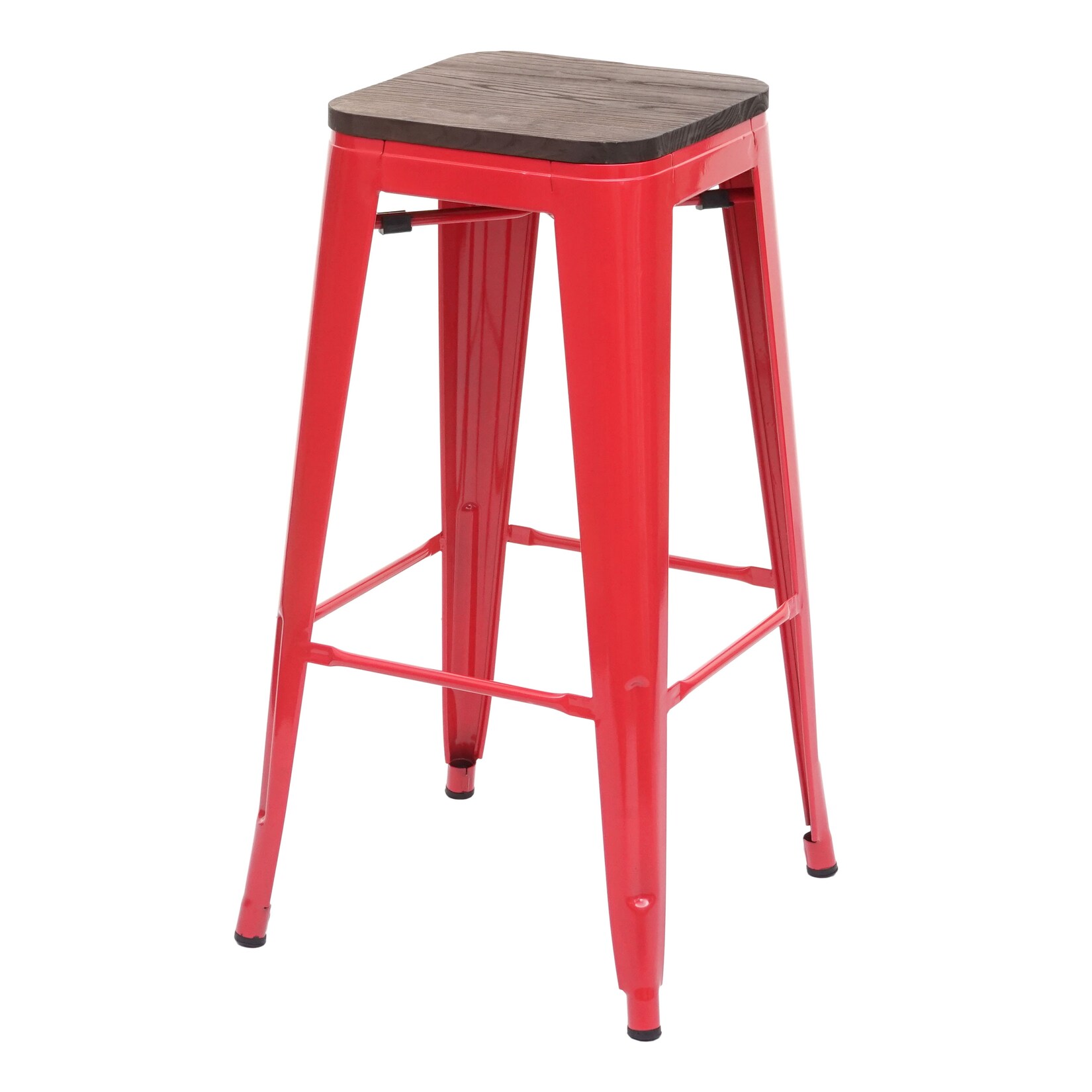 Barhocker MCW-A73 inkl. Holz-Sitzfläche, Barstuhl Tresenhocker, Metall Industriedesign stapelbar ~ rot