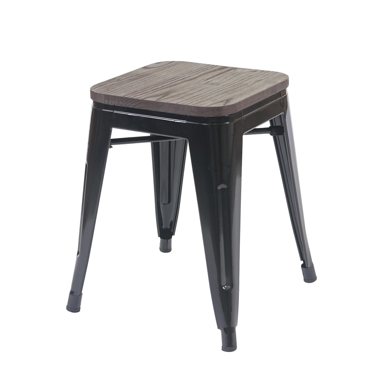 Hocker MCW-A73 inkl. Holz-Sitzfläche, Metallhocker Sitzhocker, Metall Industriedesign stapelbar ~ schwarz