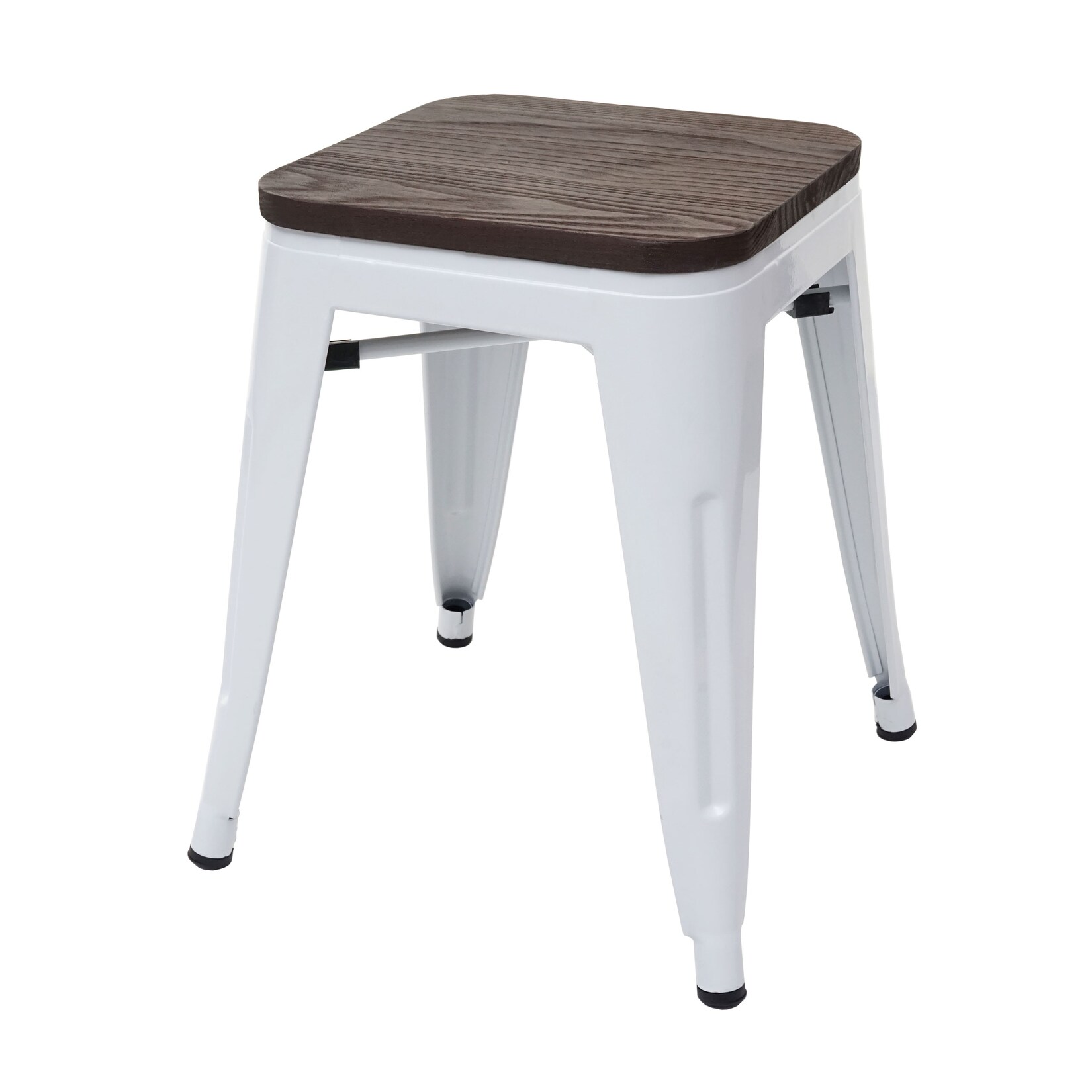 Hocker MCW-A73 inkl. Holz-Sitzfläche, Metallhocker Sitzhocker, Metall Industriedesign stapelbar ~ weiß | 04057651384535