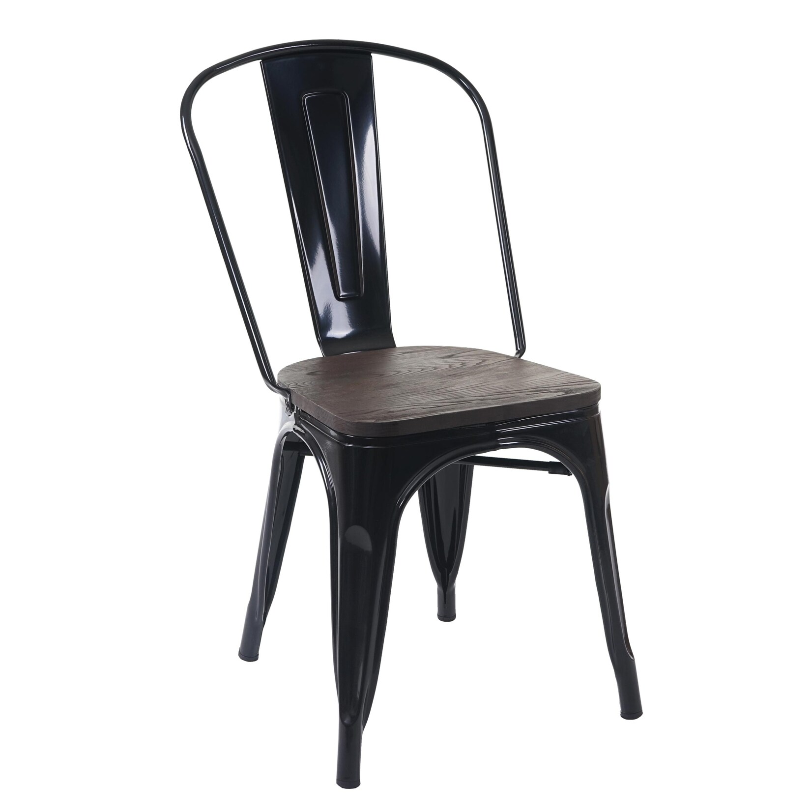 Stuhl MCW-A73 inkl. Holz-Sitzfläche, Bistrostuhl Stapelstuhl, Metall Industriedesign stapelbar ~ schwarz