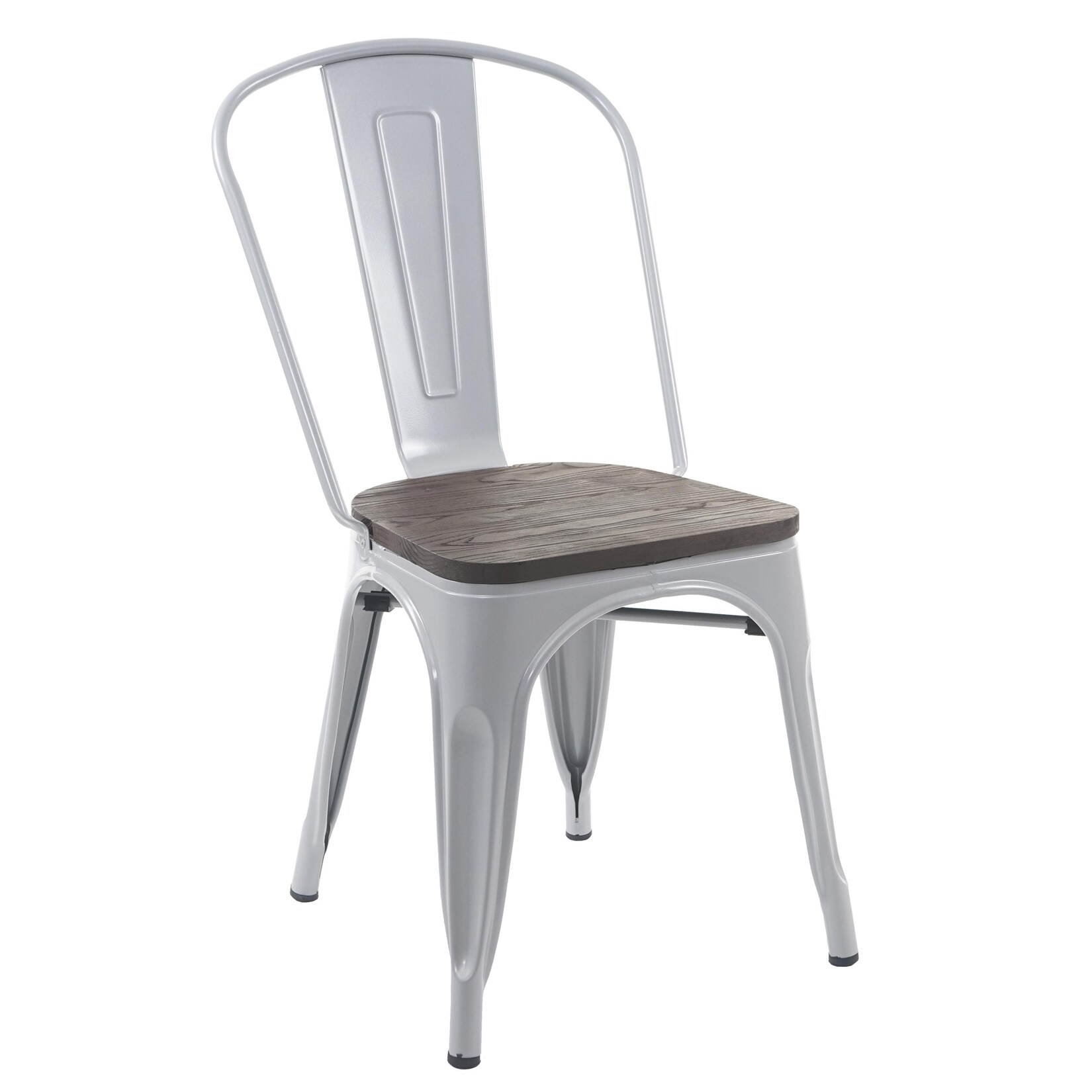 Stuhl MCW-A73 inkl. Holz-Sitzfläche, Bistrostuhl Stapelstuhl, Metall Industriedesign stapelbar ~ grau
