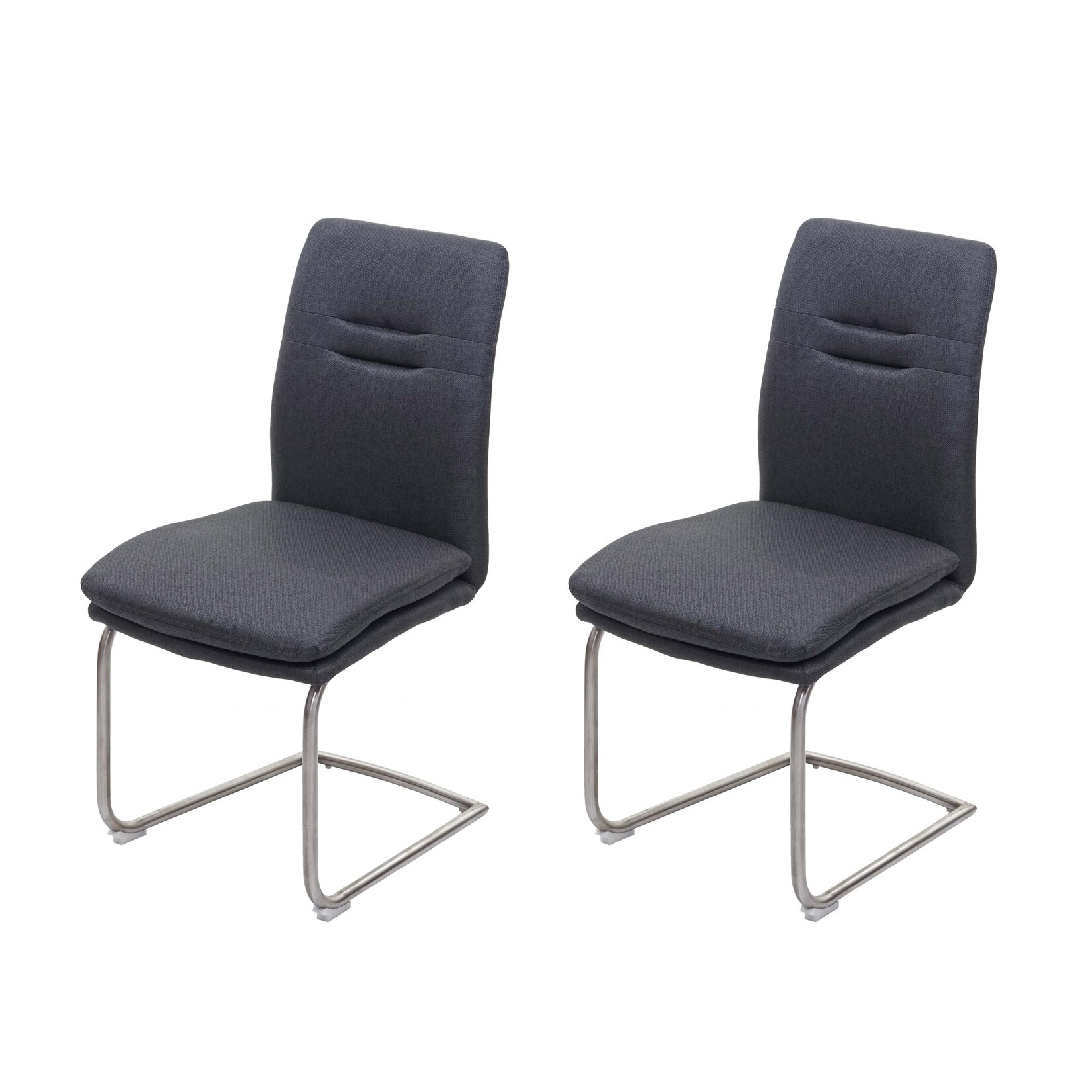 2er-Set Esszimmerstuhl MCW-H70, Küchenstuhl Freischwinger Stuhl, Stoff/Textil Edelstahl gebürstet ~ dunkelgrau | 04057651431338