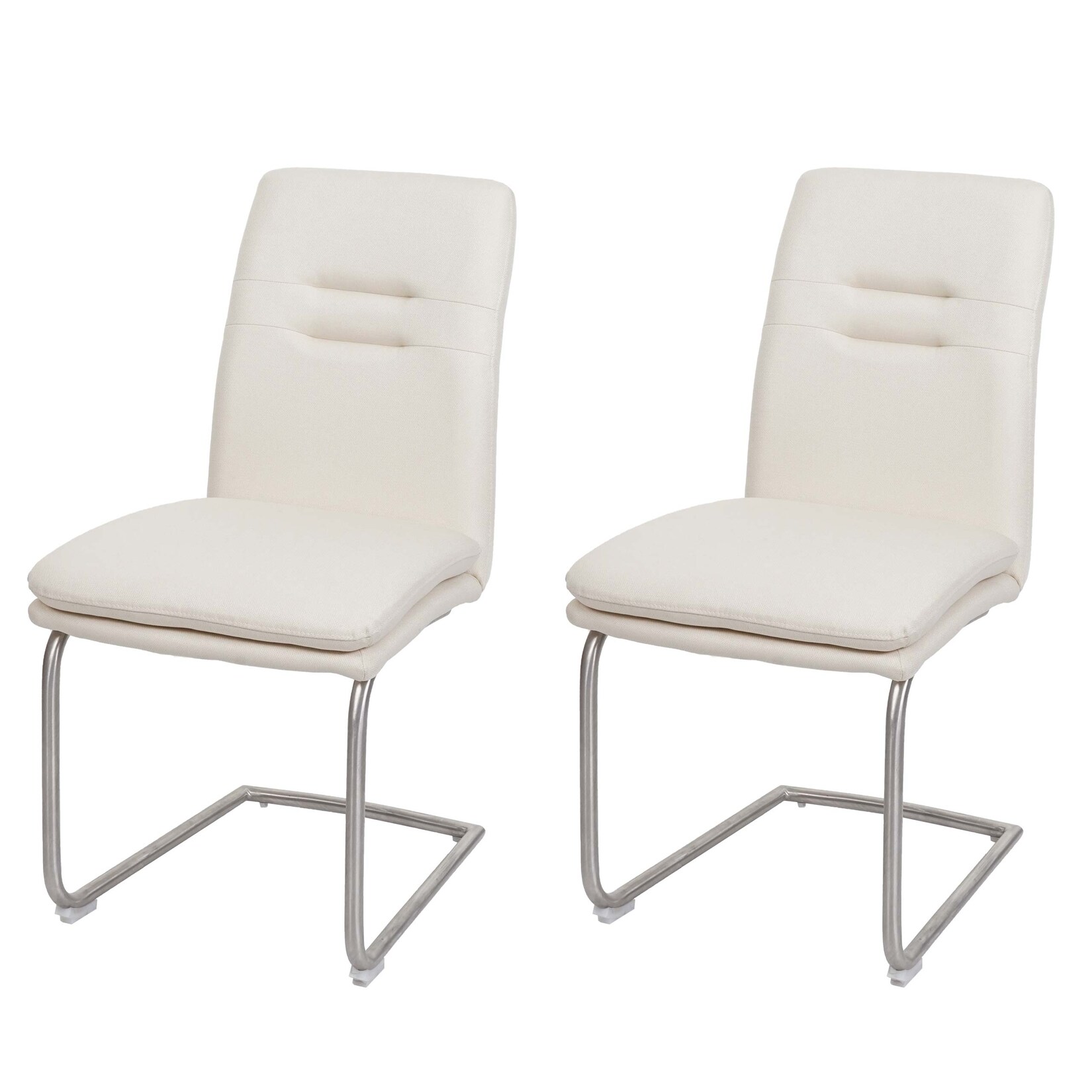 2er-Set Esszimmerstuhl MCW-H70, Küchenstuhl Freischwinger Stuhl, Stoff/Textil Edelstahl gebürstet ~ creme-beige