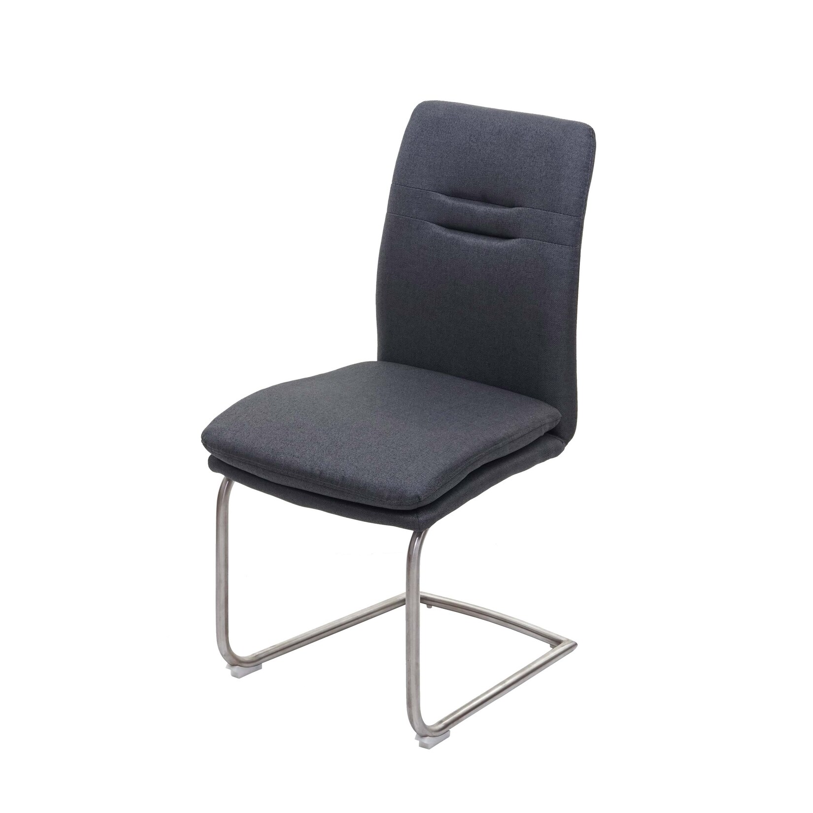 Esszimmerstuhl MCW-H70, Küchenstuhl Freischwinger Lehnstuhl Stuhl, Stoff/Textil Edelstahl gebürstet ~ dunkelgrau