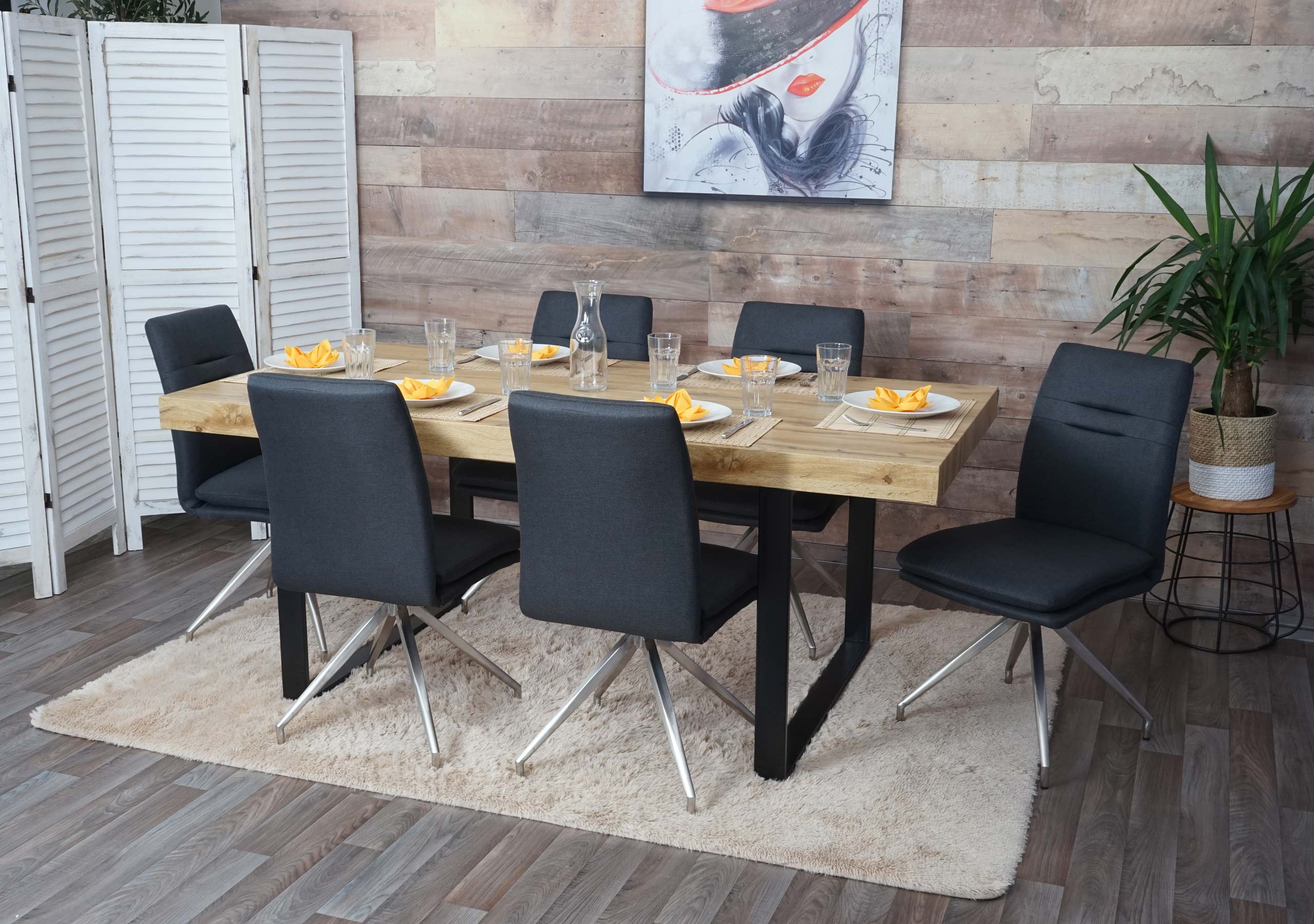 6er-Set Esszimmerstuhl MCW-H70, K&uuml;chenstuhl Lehnstuhl Stuhl, Stoff/Textil Edelstahl geb&uuml;rstet ~ dunkelgrau - Bild 1