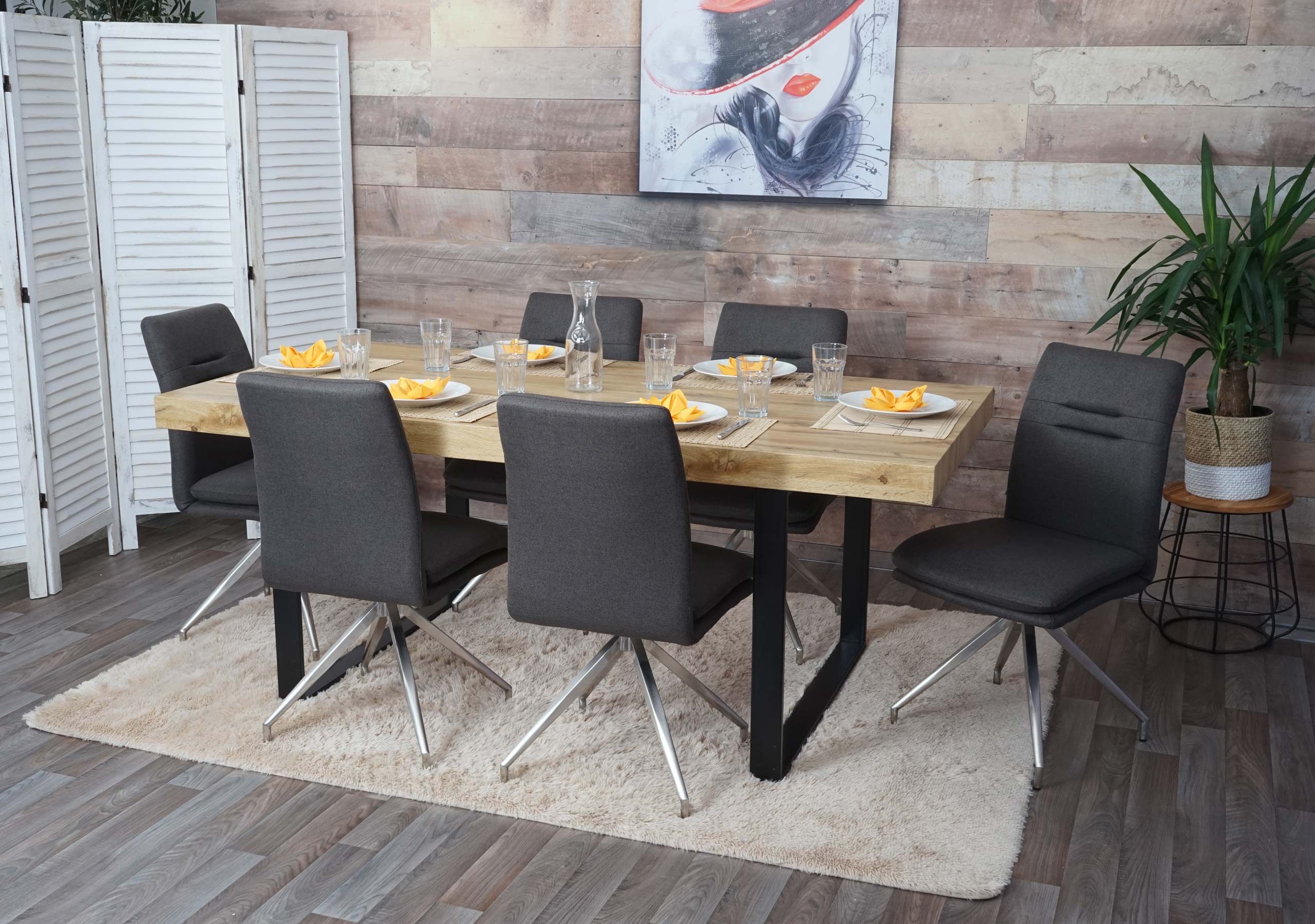 6er-Set Esszimmerstuhl MCW-H70, K&uuml;chenstuhl Lehnstuhl Stuhl, Stoff/Textil Edelstahl geb&uuml;rstet ~ grau-braun - Bild 1