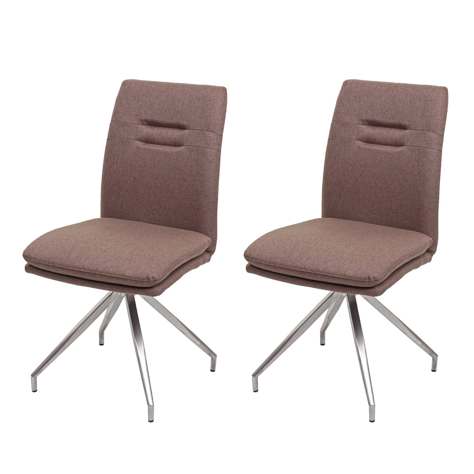 2er-Set Esszimmerstuhl MCW-H70, Küchenstuhl Lehnstuhl Stuhl, Stoff/Textil Edelstahl gebürstet ~ braun