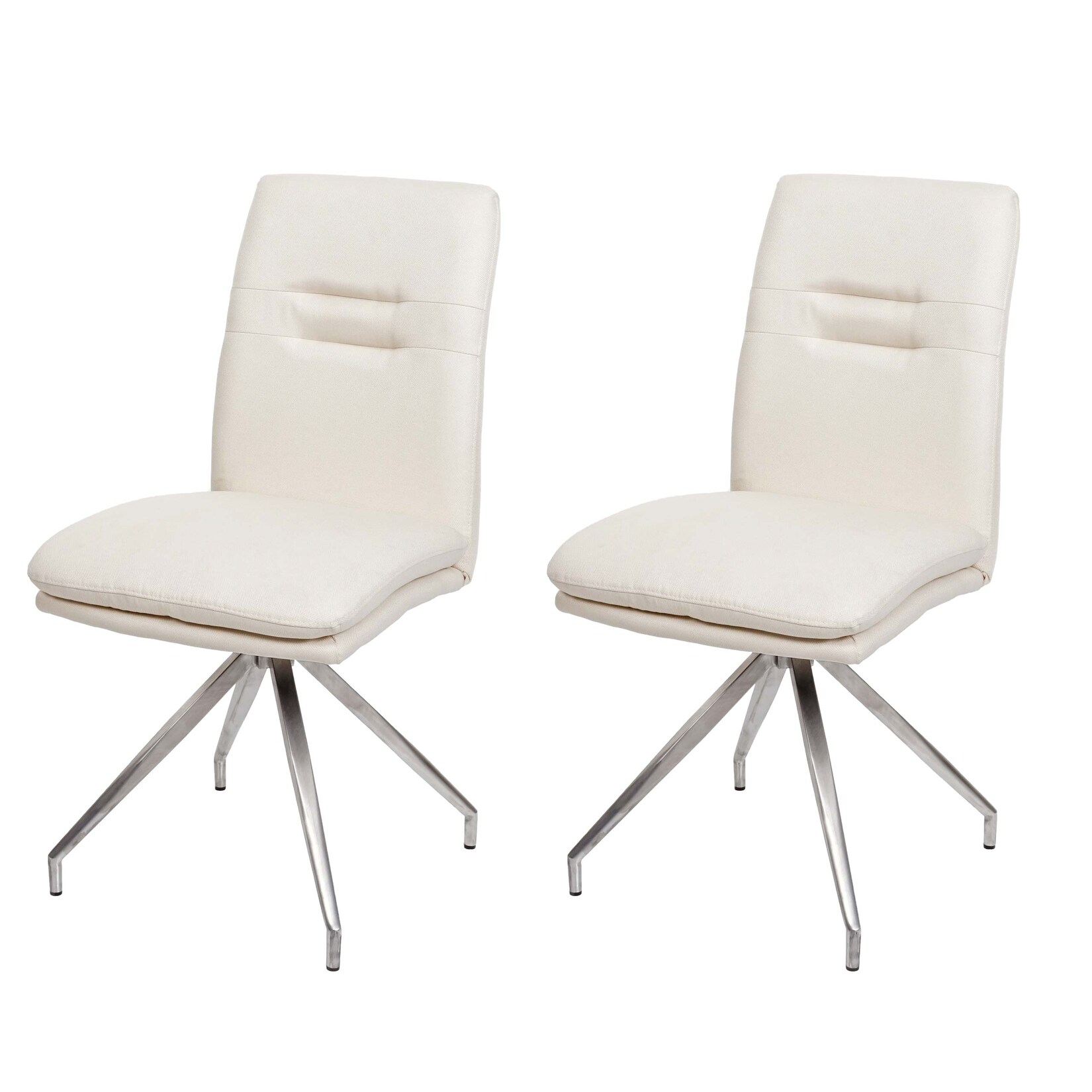2er-Set Esszimmerstuhl MCW-H70, Küchenstuhl Lehnstuhl Stuhl, Stoff/Textil Edelstahl gebürstet ~ creme-beige