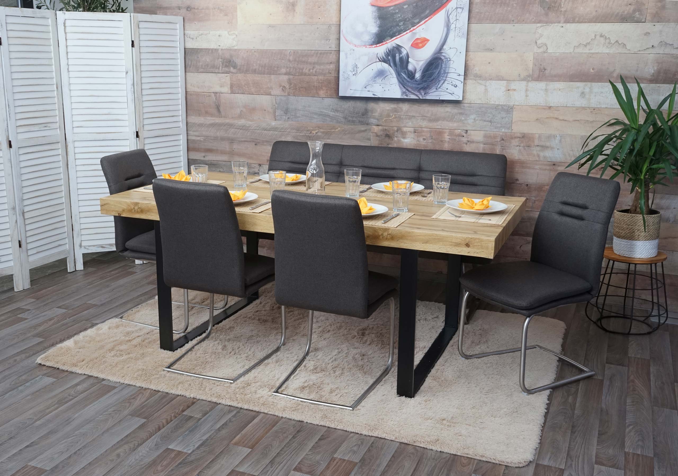 Esszimmer-Set MCW-H70, Esszimmergruppe Sitzgruppe Esszimmergarnitur, Stoff/Textil Edelstahl geb&uuml;rstet ~ grau-braun 160cm - Bild 1