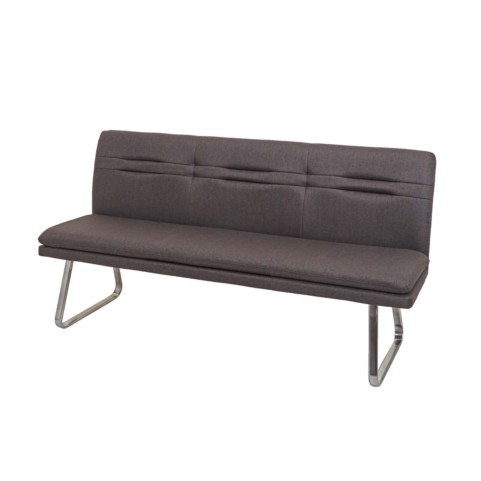 Sitzbank MCW-H70, Esszimmerbank Bank Polsterbank, Rückenlehne Stoff/Textil Edelstahl gebürstet ~ grau-braun 180cm | 04057651430713