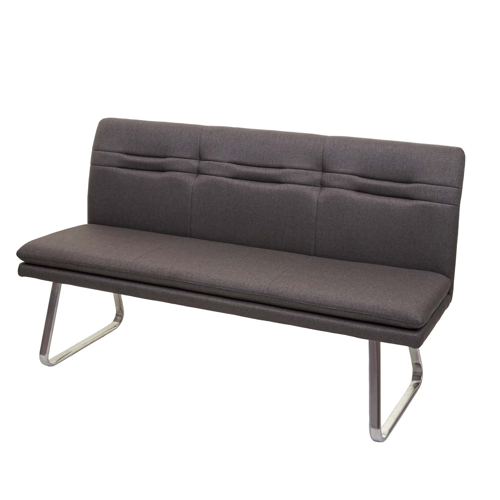 Sitzbank MCW-H70, Esszimmerbank Bank Polsterbank, Rückenlehne Stoff/Textil Edelstahl gebürstet ~ grau-braun 160cm