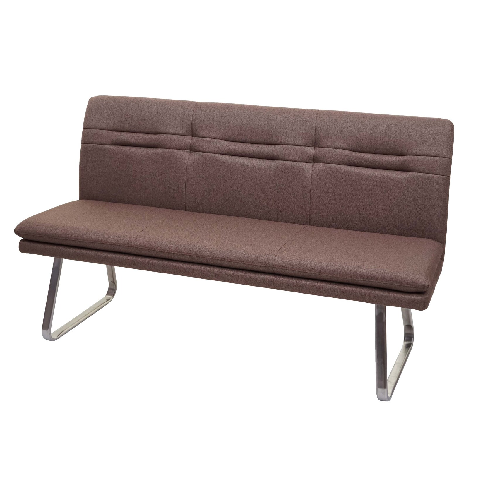 Sitzbank MCW-H70, Esszimmerbank Bank Polsterbank, Rückenlehne Stoff/Textil Edelstahl gebürstet ~ braun 160cm