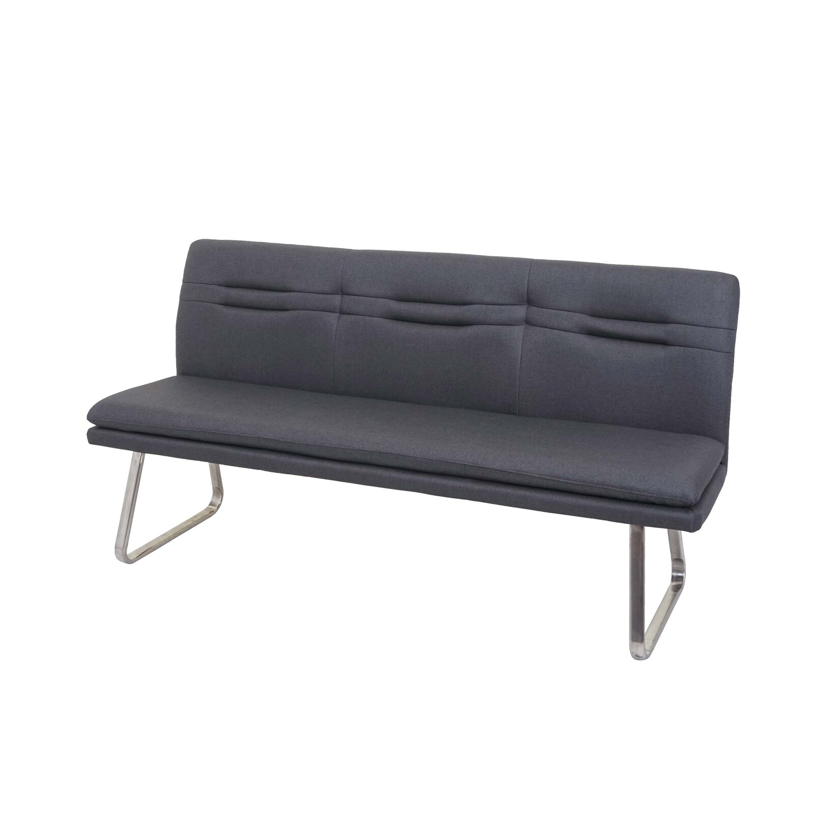 Sitzbank MCW-H70, Esszimmerbank Bank Polsterbank, Rückenlehne Stoff/Textil Edelstahl gebürstet ~ grau 180cm