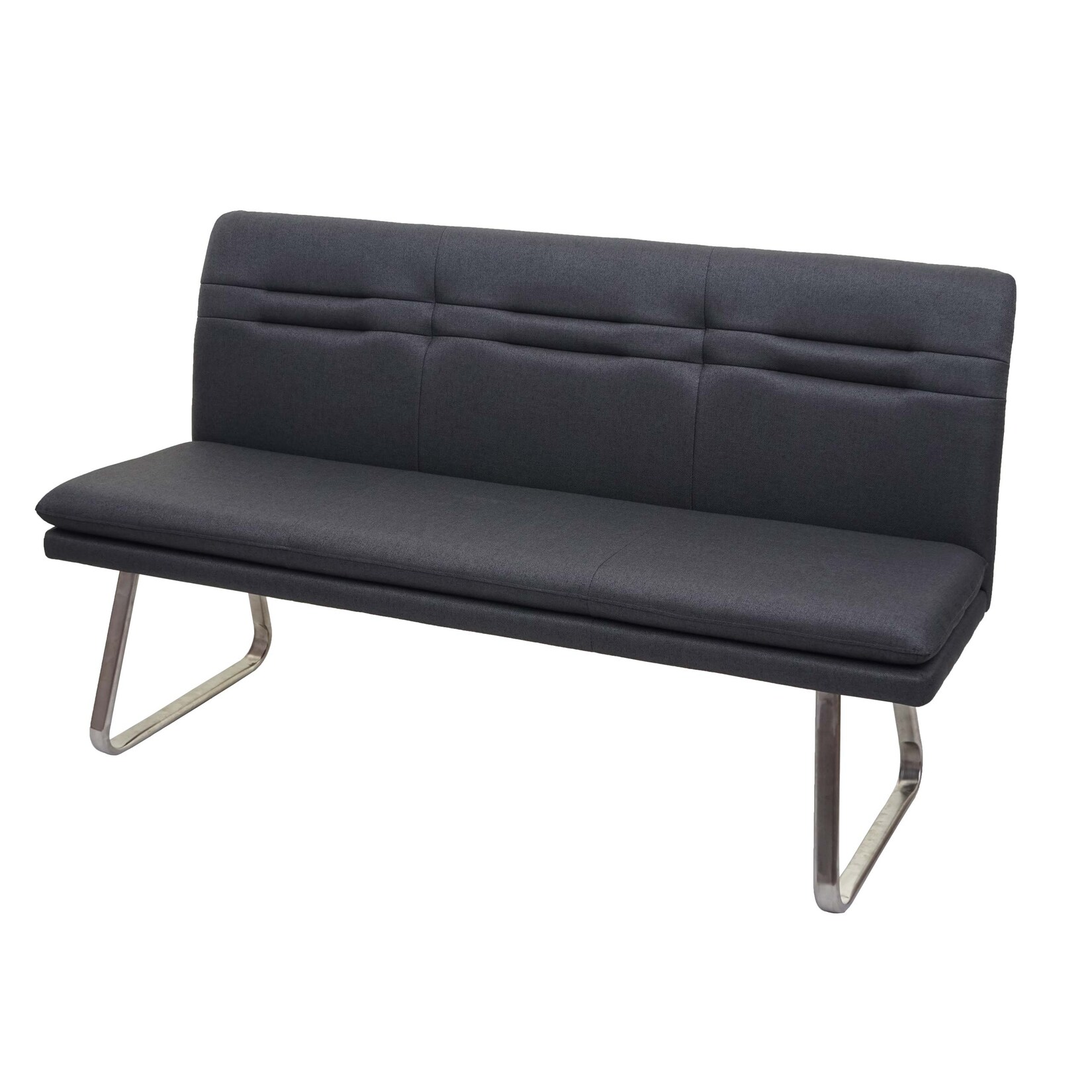 Sitzbank MCW-H70, Esszimmerbank Bank Polsterbank, Rückenlehne Stoff/Textil Edelstahl gebürstet ~ grau 160cm