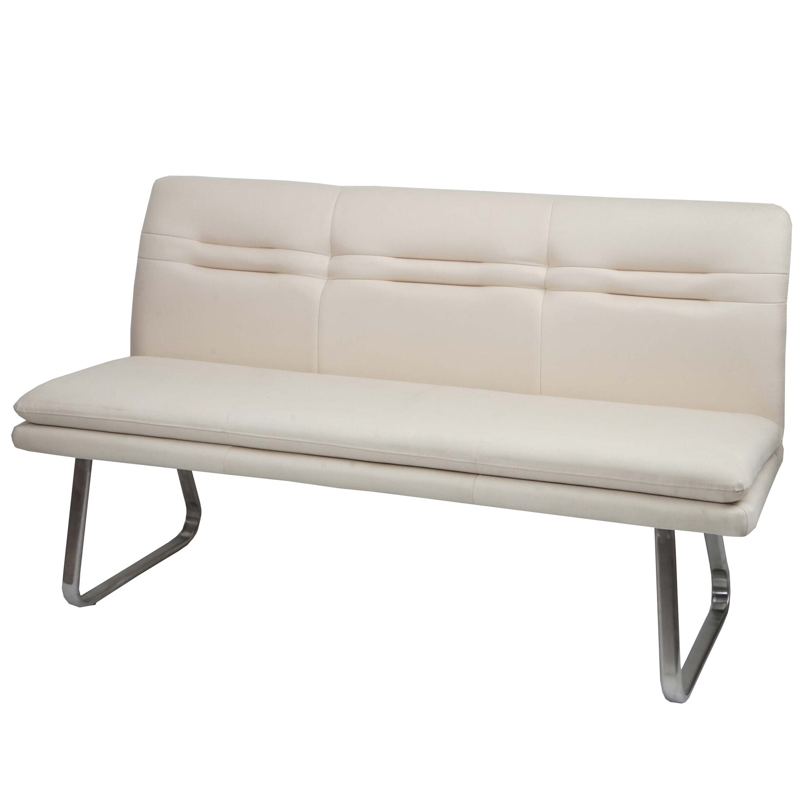 Sitzbank MCW-H70, Esszimmerbank Bank Polsterbank, Rückenlehne Stoff/Textil Edelstahl gebürstet ~ creme-beige 160cm