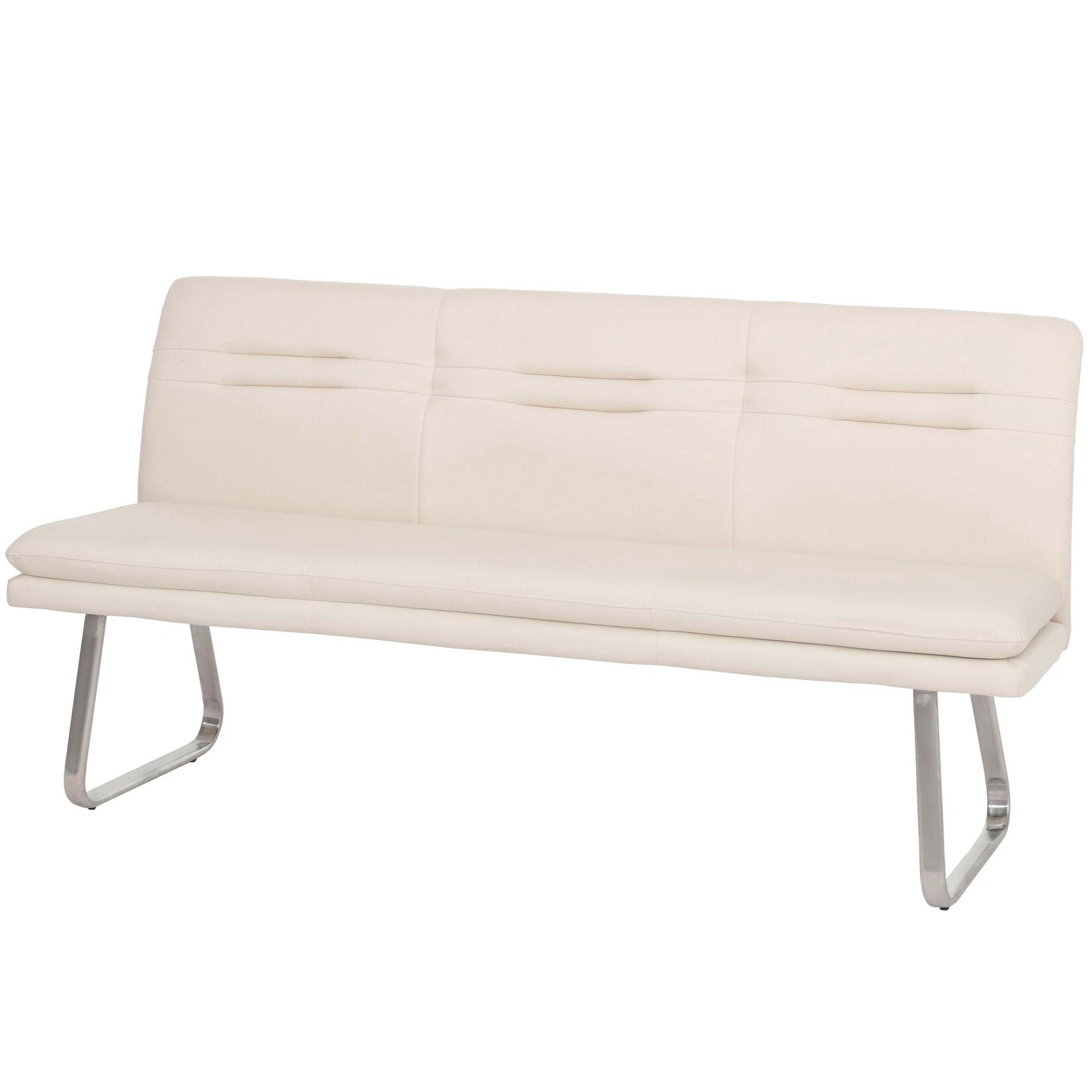 Sitzbank MCW-H70, Esszimmerbank Bank Polsterbank, Rückenlehne Stoff/Textil Edelstahl gebürstet ~ creme-beige 180cm