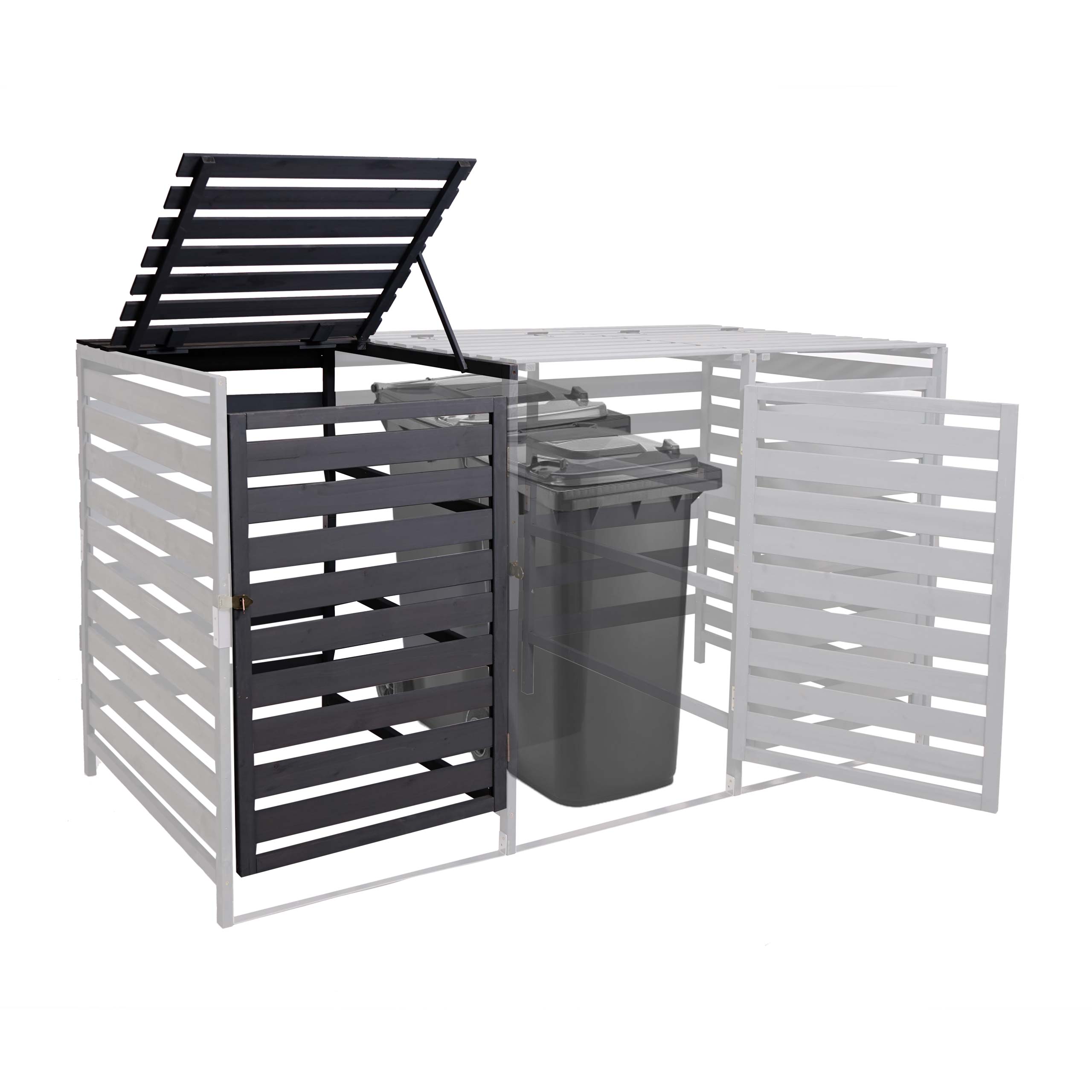 XL 1er-/2er-M&uuml;lltonnenverkleidung Erweiterung MCW-H62, M&uuml;lltonnenbox, 114x67x97cm Massiv-Holz ~ anthrazit - Bild 1