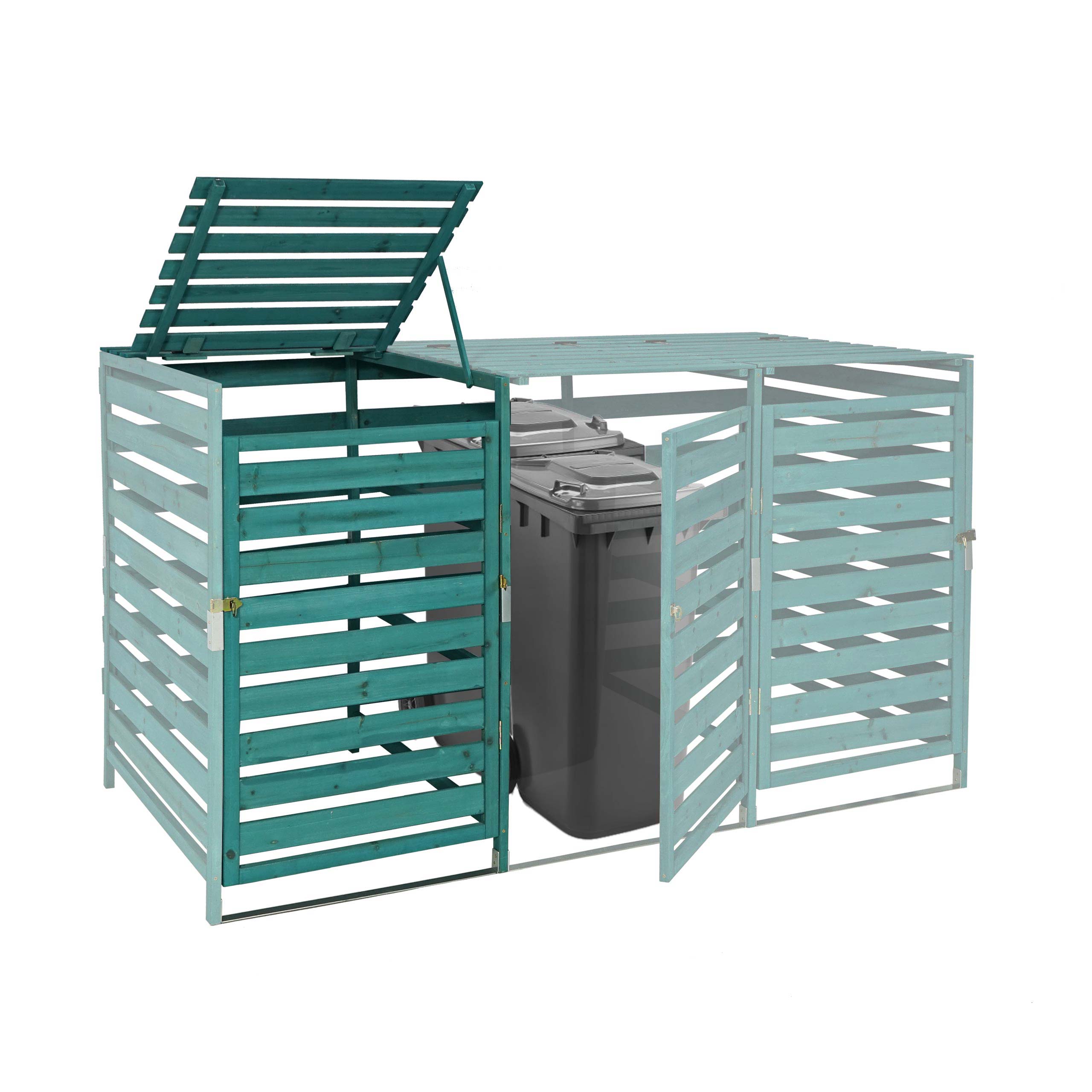 XL 1er-/2er-M&uuml;lltonnenverkleidung Erweiterung MCW-H62, M&uuml;lltonnenbox, 114x67x97cm Massiv-Holz ~ dunkelgr&uuml;n - Bild 1