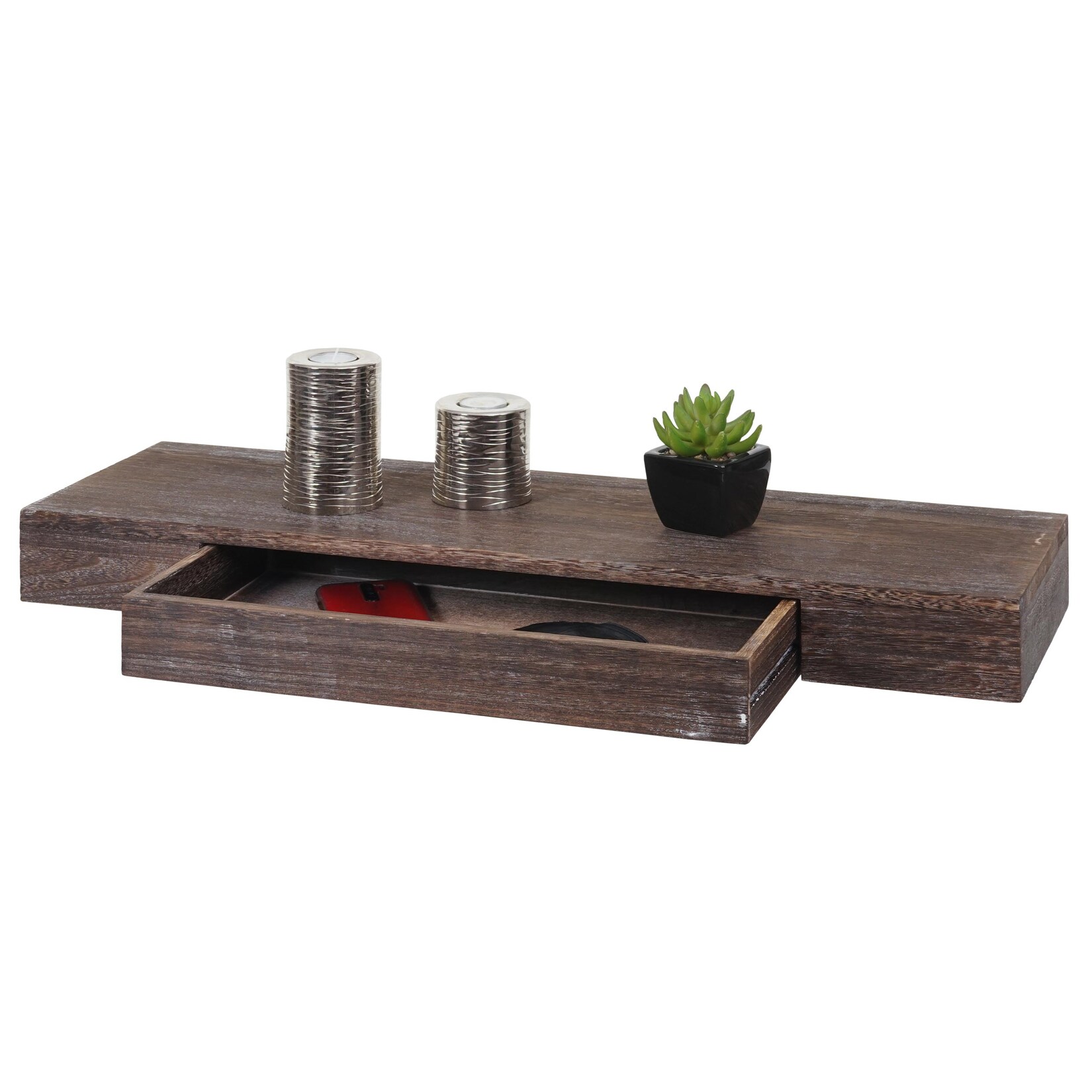 Wandregal MCW-H37, Schweberegal Wandboard Hängeregal Regal, Schublade Massiv-Holz 8x80x25cm ~ braun, shabby