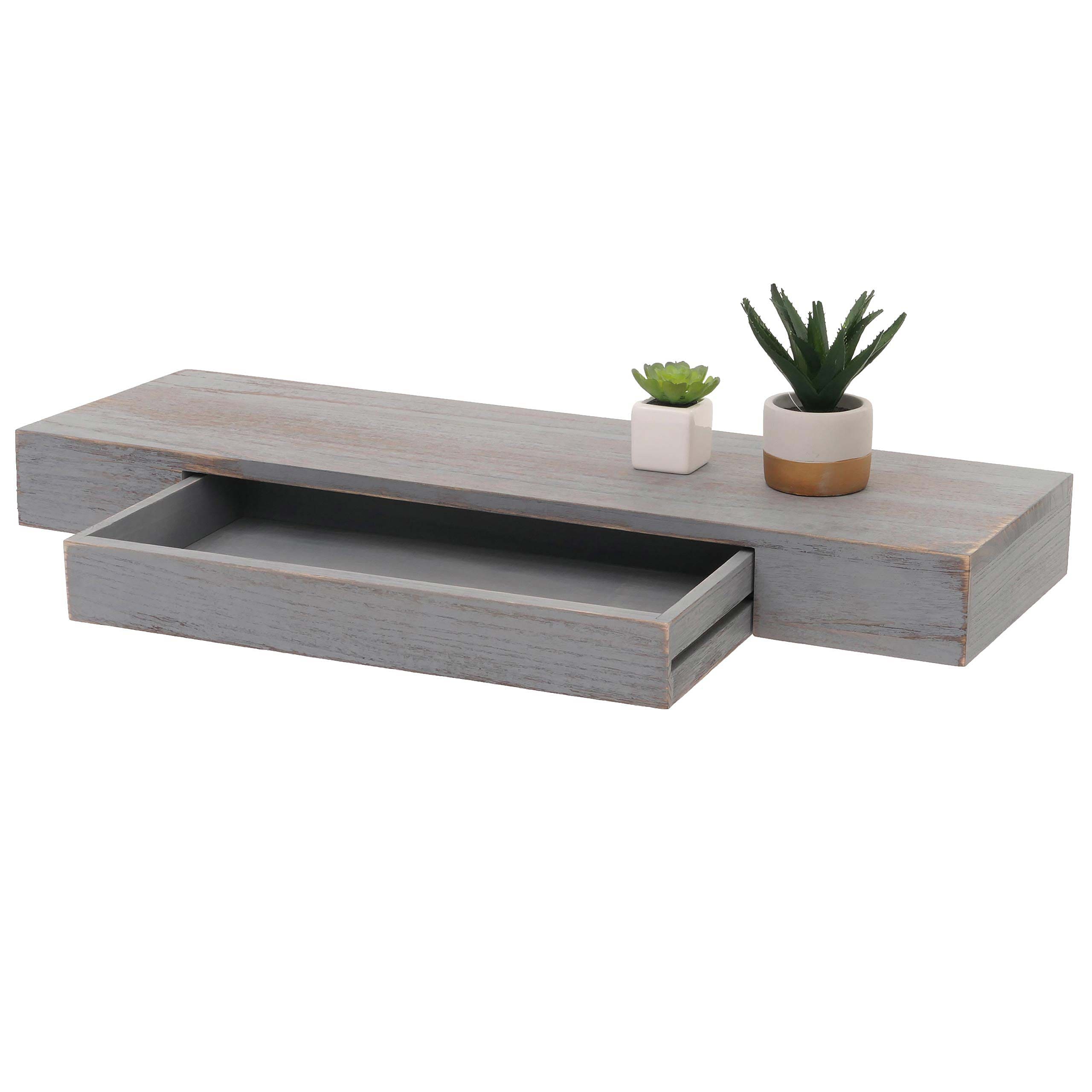 Wandregal MCW-H37, Schweberegal Wandboard H&auml;ngeregal Regal, Schublade Massiv-Holz 8x80x25cm ~ braun, shabby - Bild 1