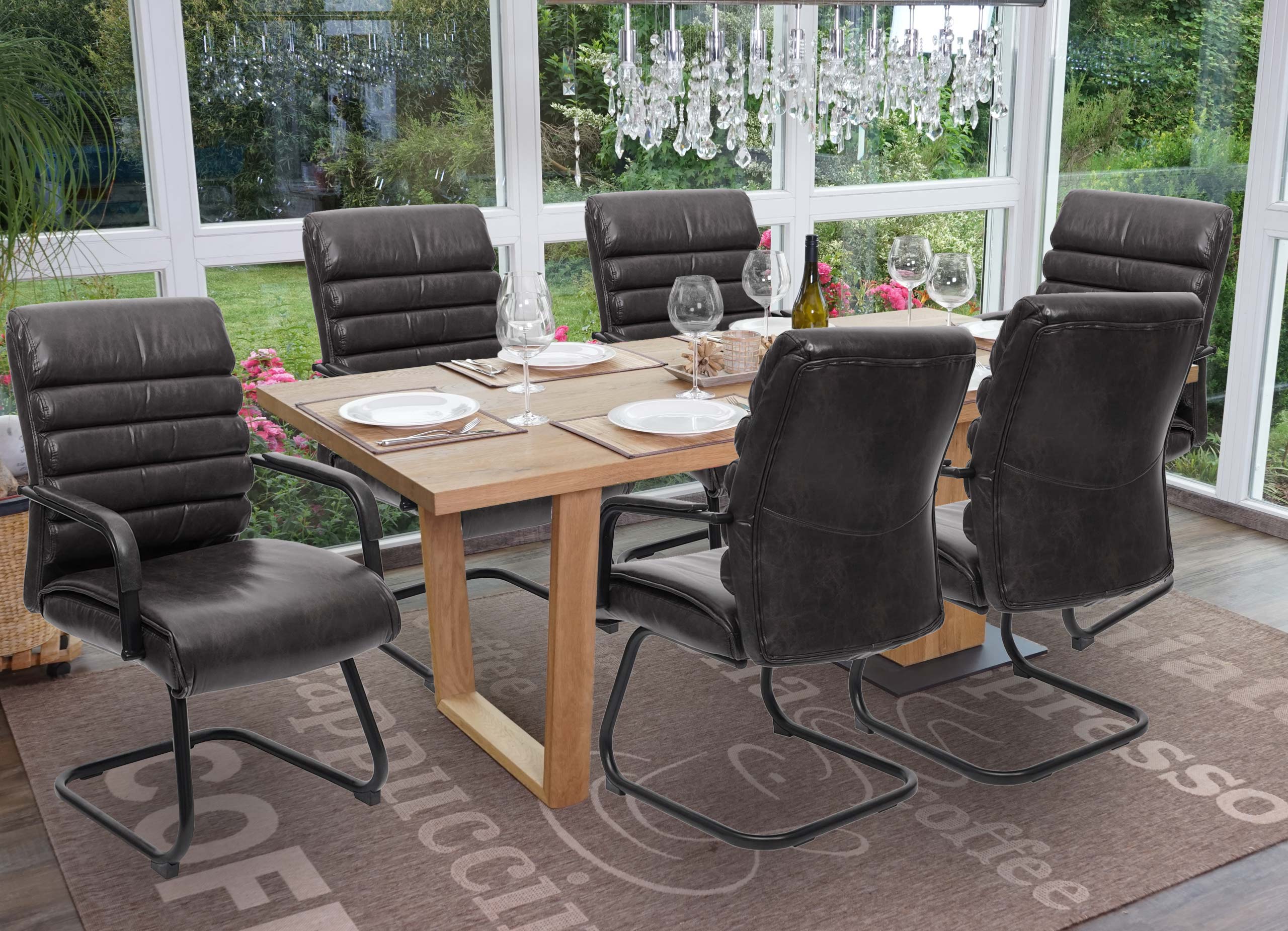 6er-Set Konferenzstuhl MCW-H31, Esszimmerstuhl Freischwinger Vintage Wildleder-Optik Metall MVG ~ Kunstleder schwarz - Bild 1