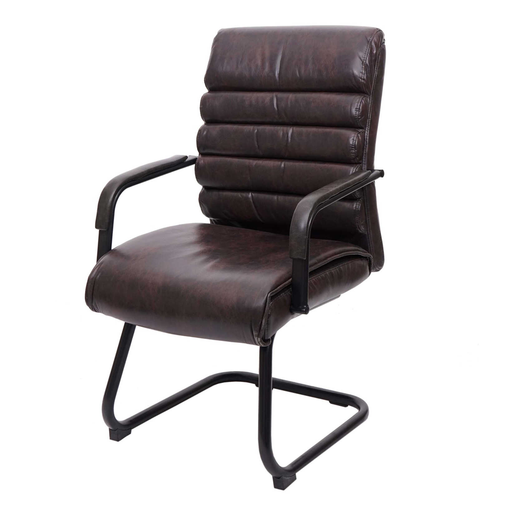 Konferenzstuhl MCW-H31, Esszimmerstuhl Freischwinger Stuhl, Vintage Wildleder-Optik Metall MVG ~ Kunstleder braun