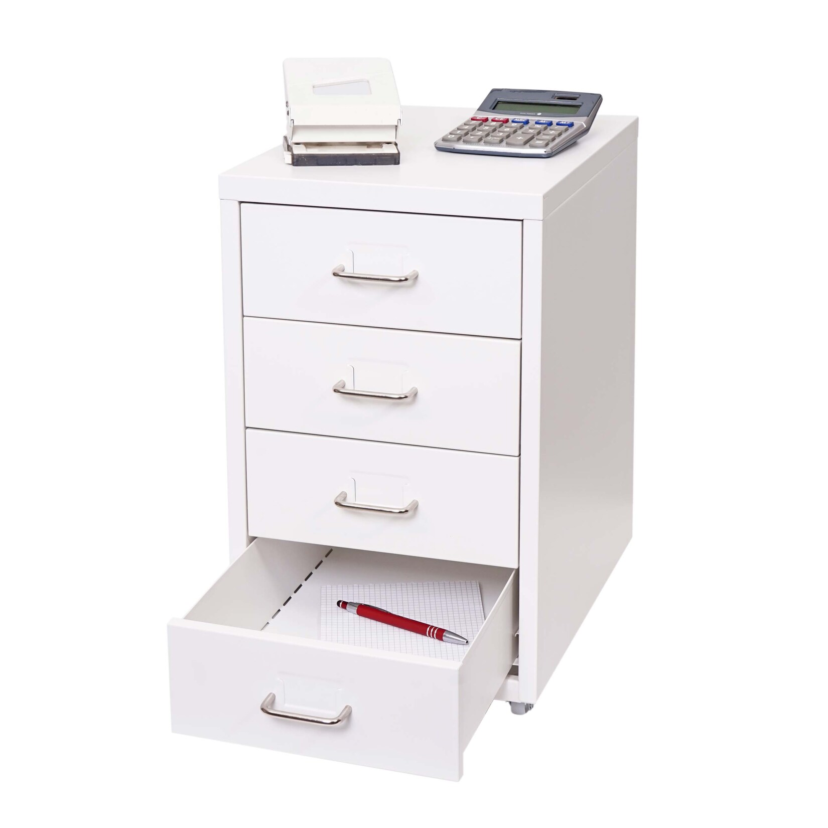 Rollcontainer Preston T851, Schubladenschrank Stahlschrank Büroschrank, 48x28x41cm 4 Schubladen ~ weiß