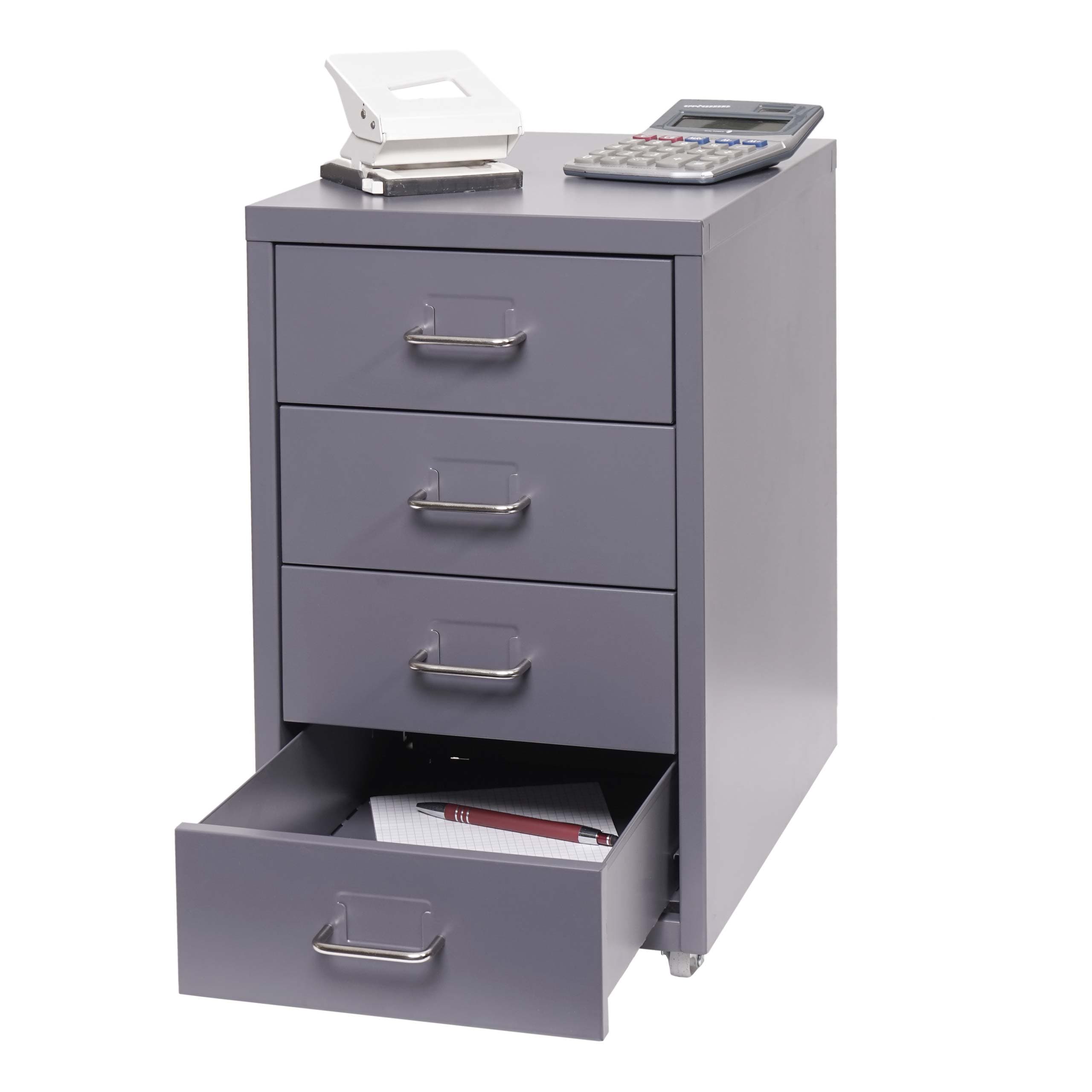 Rollcontainer Preston T851, Schubladenschrank Stahlschrank B&uuml;roschrank, 48x28x41cm 4 Schubladen ~ dunkelgrau - Bild 1