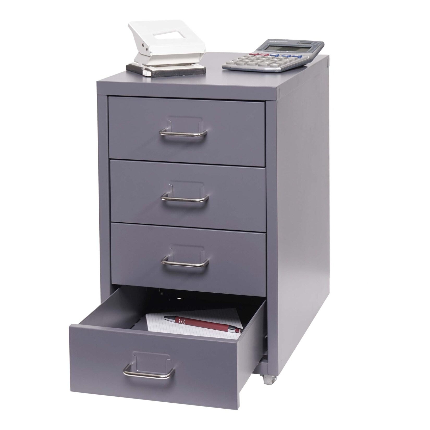 Rollcontainer Preston T851, Schubladenschrank Stahlschrank Büroschrank, 48x28x41cm 4 Schubladen ~ dunkelgrau | 04057651384016
