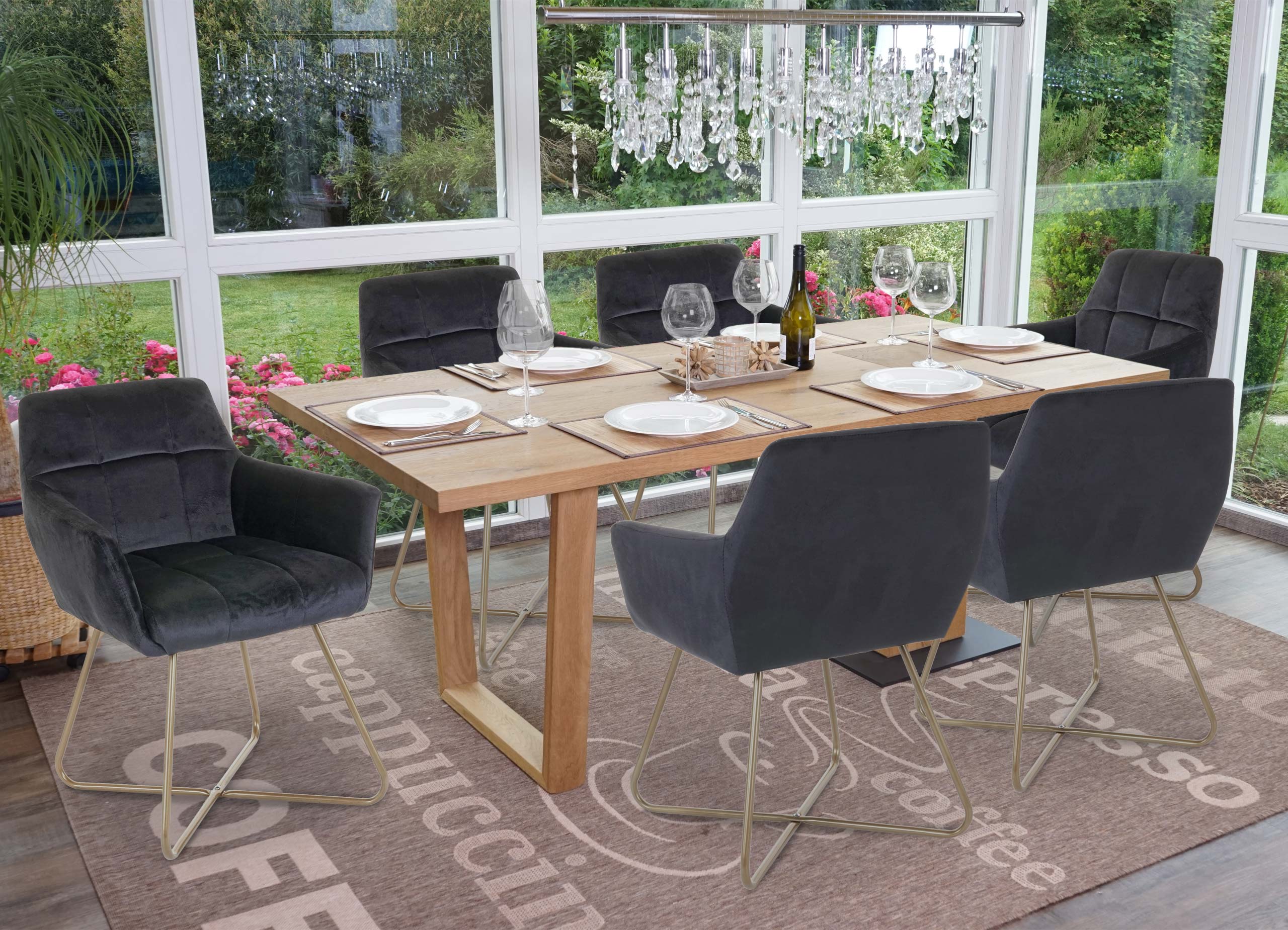 6er-Set Esszimmerstuhl MCW-F37, Stuhl K&uuml;chenstuhl, Retro Design Samt goldene F&uuml;&szlig;e ~ schwarz - Bild 1