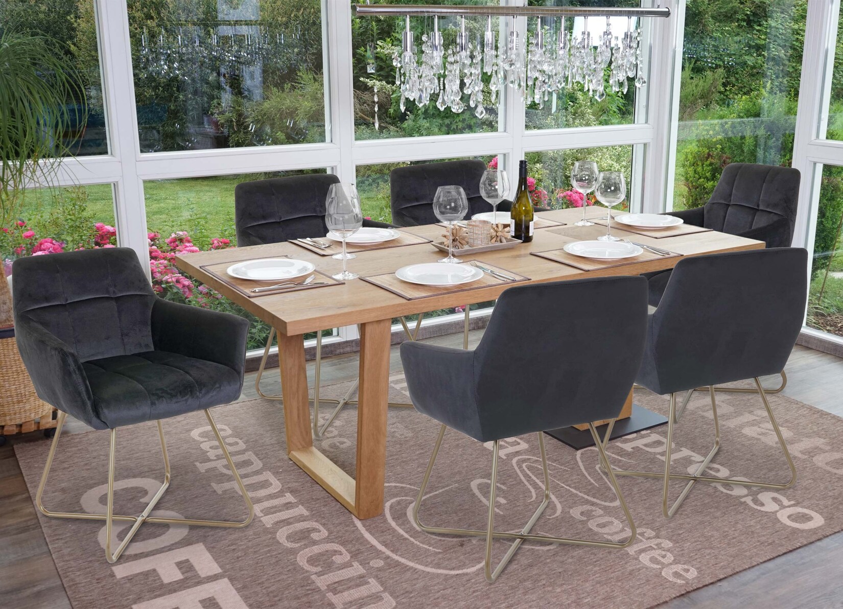 6er-Set Esszimmerstuhl MCW-F37, Stuhl Küchenstuhl, Retro Design Samt goldene Füße ~ schwarz | 04057651270234