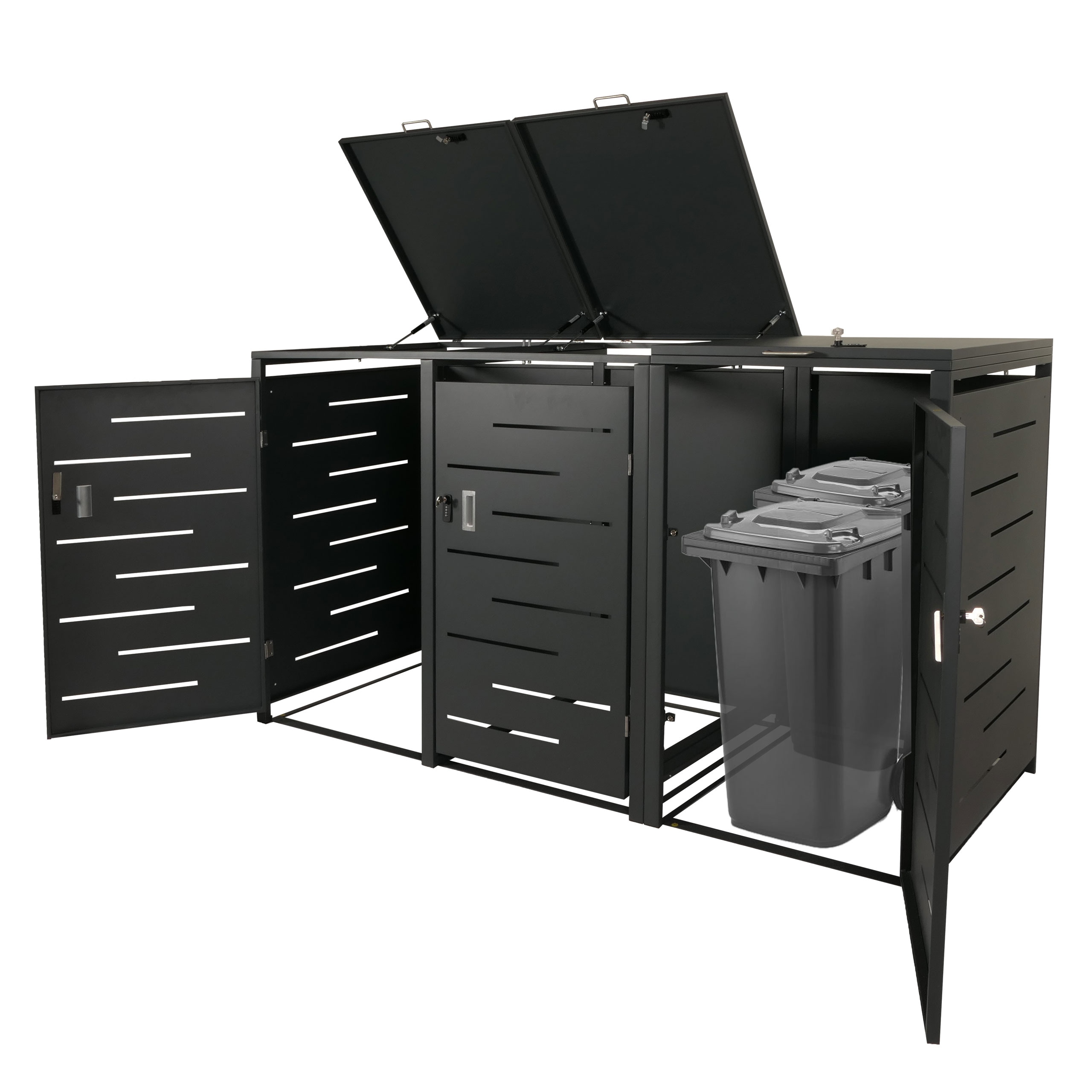 XL 3er-/6er-M&uuml;lltonnenverkleidung MCW-E83, M&uuml;lltonnenbox, erweiterbar 116x212x98cm ~ anthrazit Stahl, 100kg - Bild 1