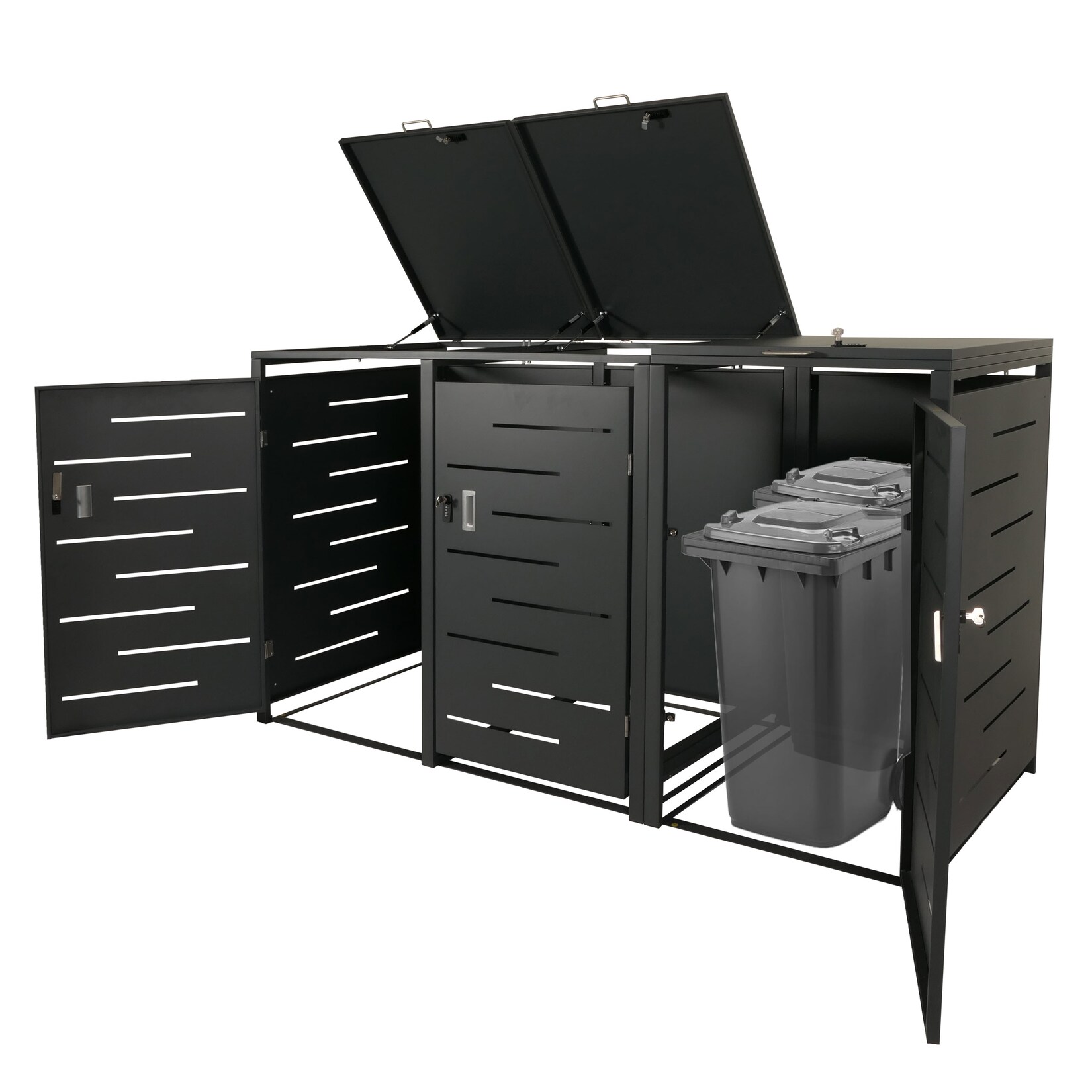 XL 3er-/6er-Mülltonnenverkleidung MCW-E83, Mülltonnenbox, erweiterbar 116x212x98cm ~ anthrazit Stahl, 100kg