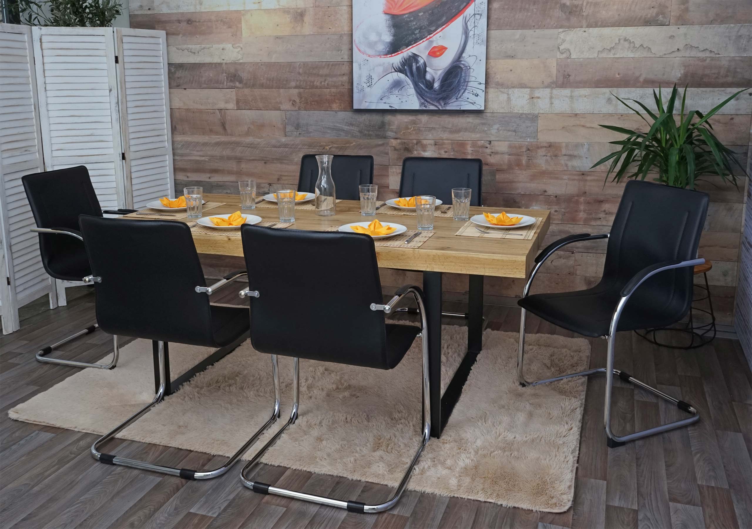 6er-Set Esszimmerstuhl Perm, Freischwinger K&uuml;chenstuhl Lehnstuhl Stuhl, Stahl ~ schwarz - Bild 1