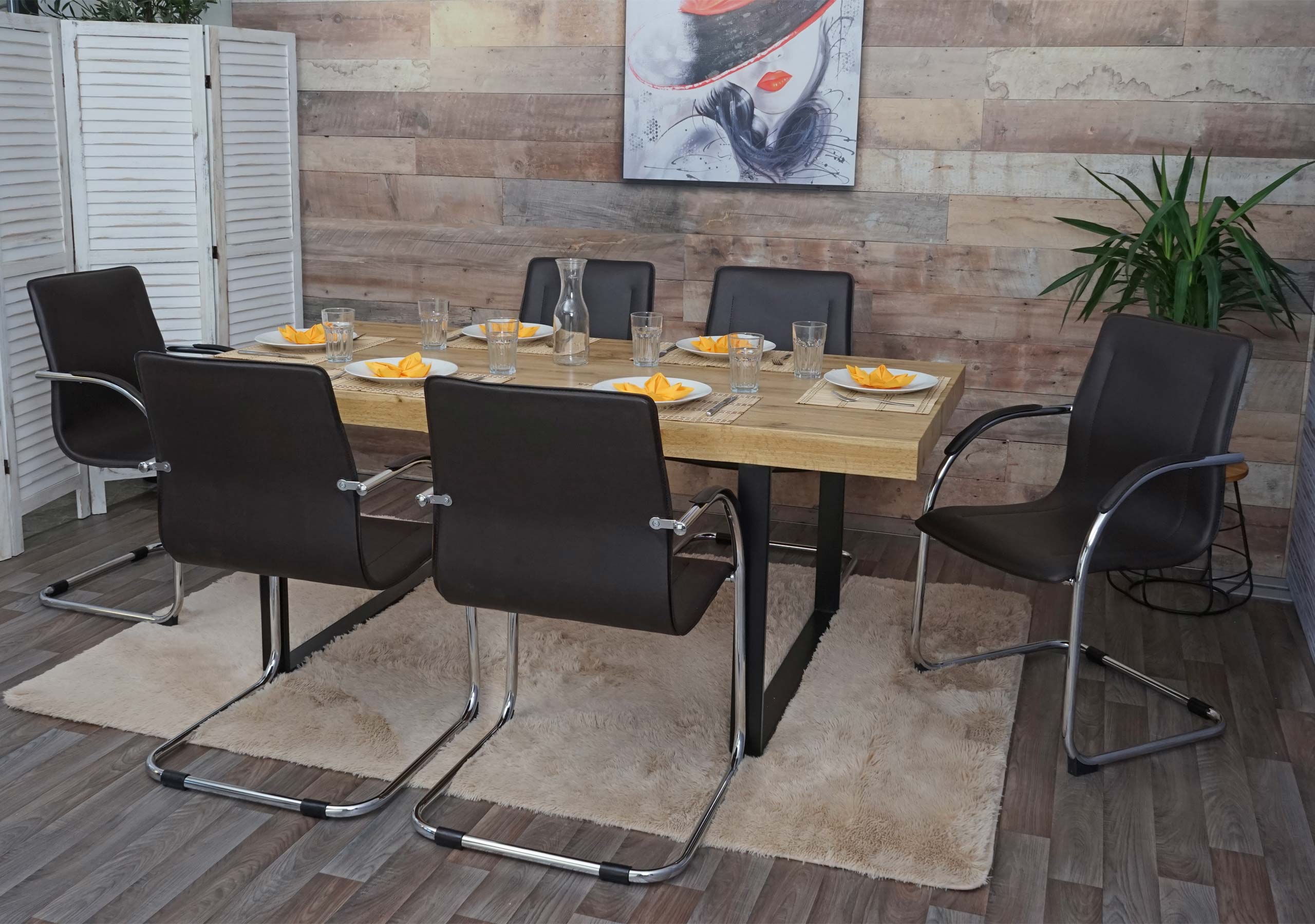 6er-Set Esszimmerstuhl Perm, Freischwinger K&uuml;chenstuhl Lehnstuhl Stuhl, Stahl ~ braun - Bild 1