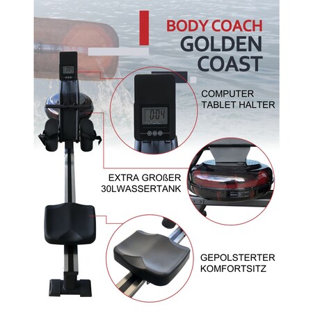 Body Coach Wasser-Rudergerät Gold Coast Wasser-Bremssystem Rower Netto Brustgurt bei inkl. online Ruderzugmaschine kaufen