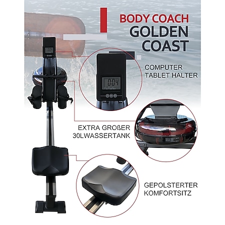 Body Coach Wasser-Rudergerät Gold Coast Rower Ruderzugmaschine Wasser-Bremssystem  inkl. Brustgurt online kaufen bei Netto