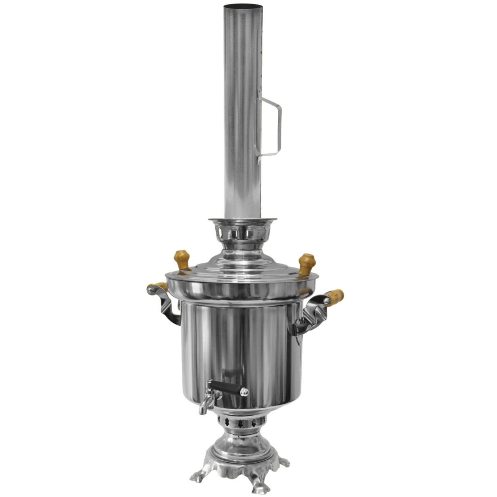 Edelstahl Holzkohle Samowar 5 Liter mit Schornstein Wasserkocher Teekocher Grill - Bild 1