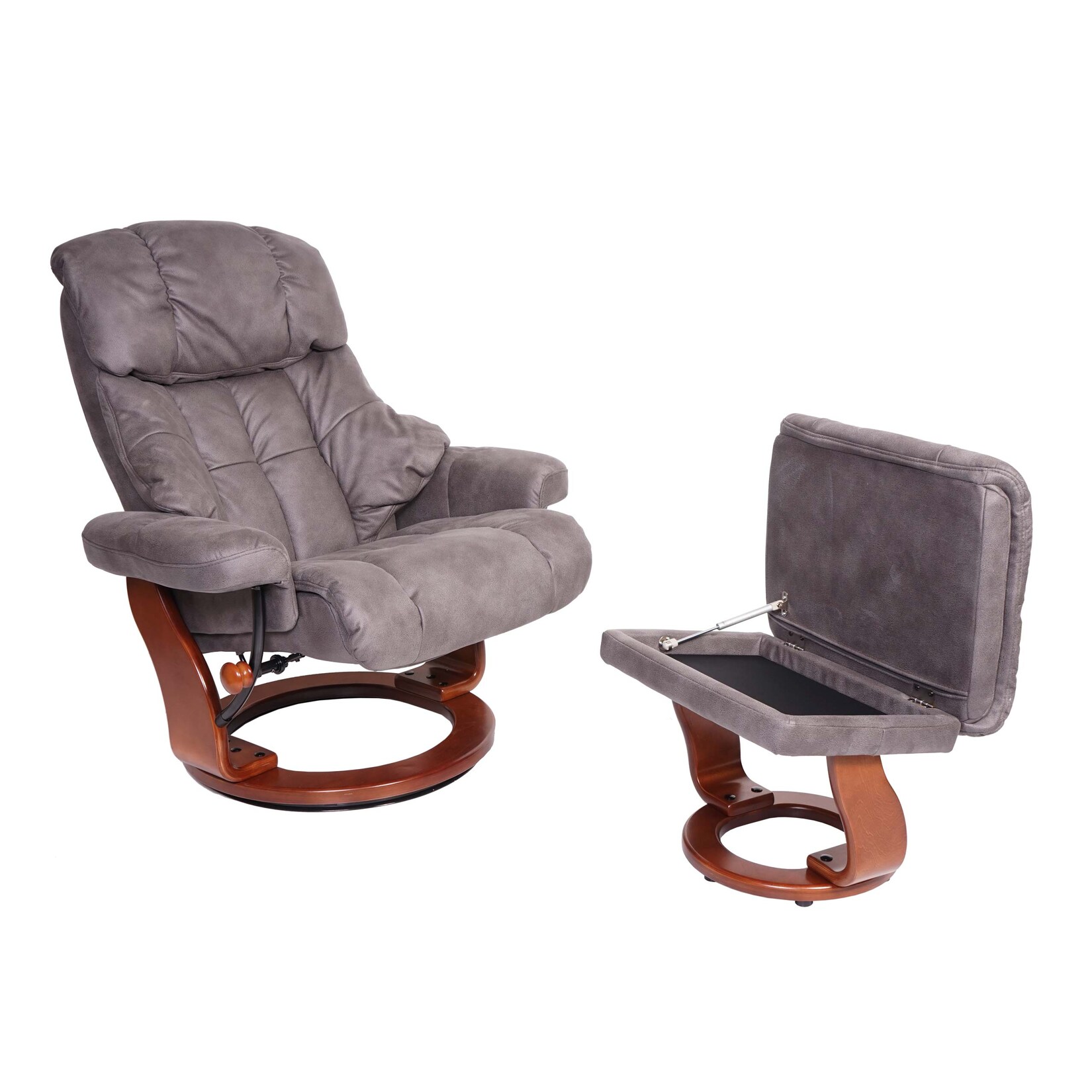 MCA Relaxsessel Edmonton, TV-Sessel Hocker, 180kg belastbar Stoff/Textil ~ dunkelgrau, Gestell Walnuss-Optik