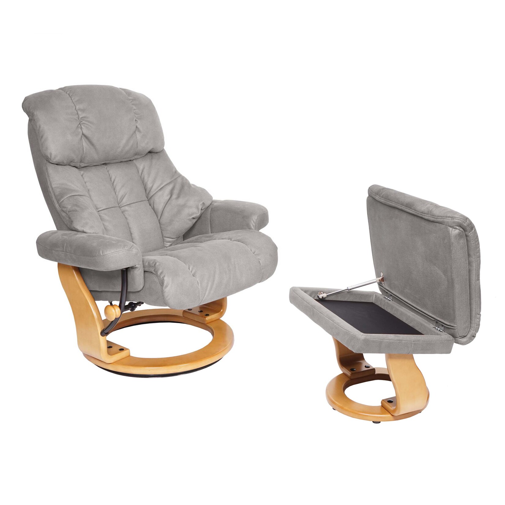 MCA Relaxsessel Edmonton, TV-Sessel Hocker, 180kg belastbar Stoff/Textil ~ hellgrau, Gestell naturbraun | 04057651519708
