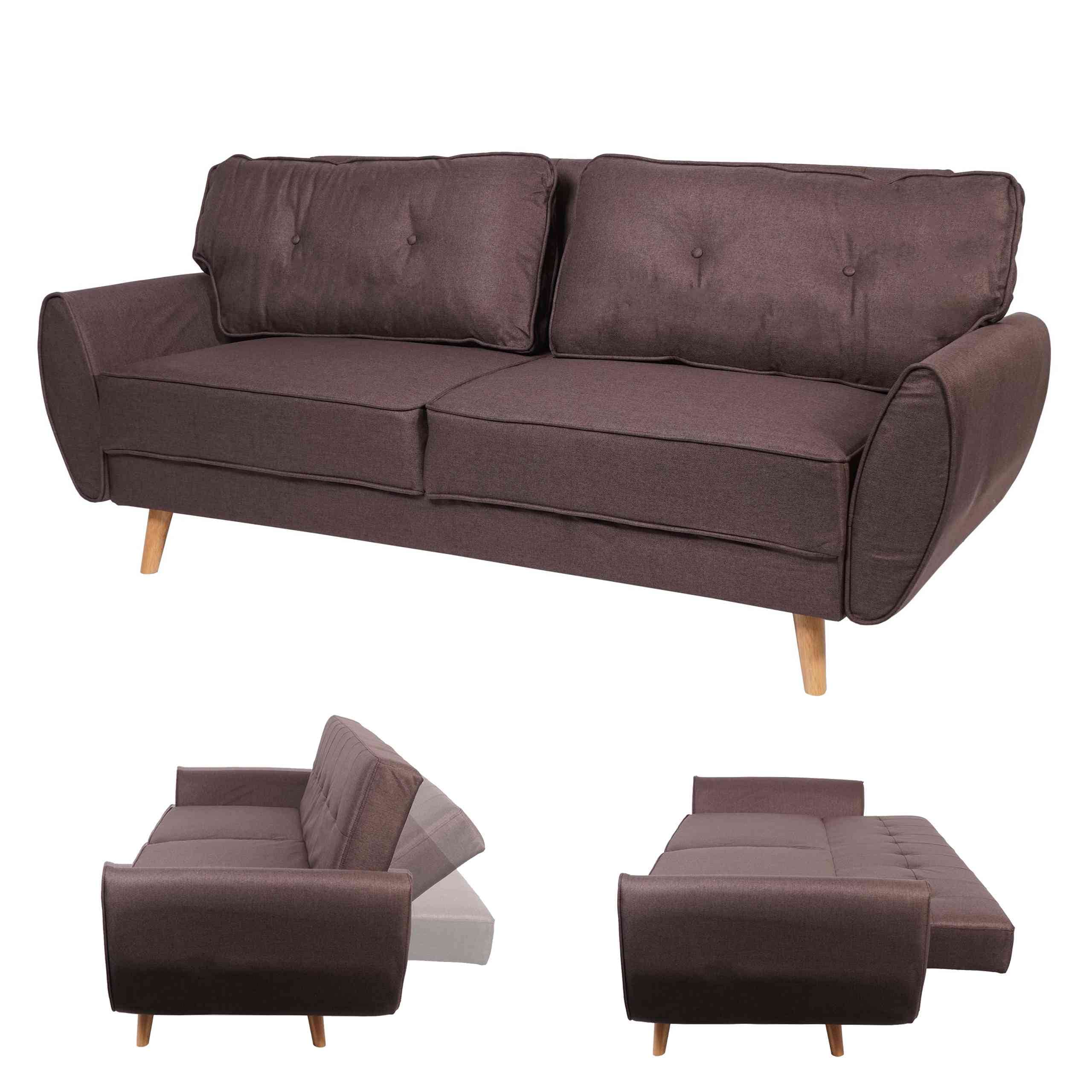 3er-Sofa MCW-J19, Couch Klappsofa Lounge-Sofa, Schlaffunktion ~ Stoff/Textil braun - Bild 1