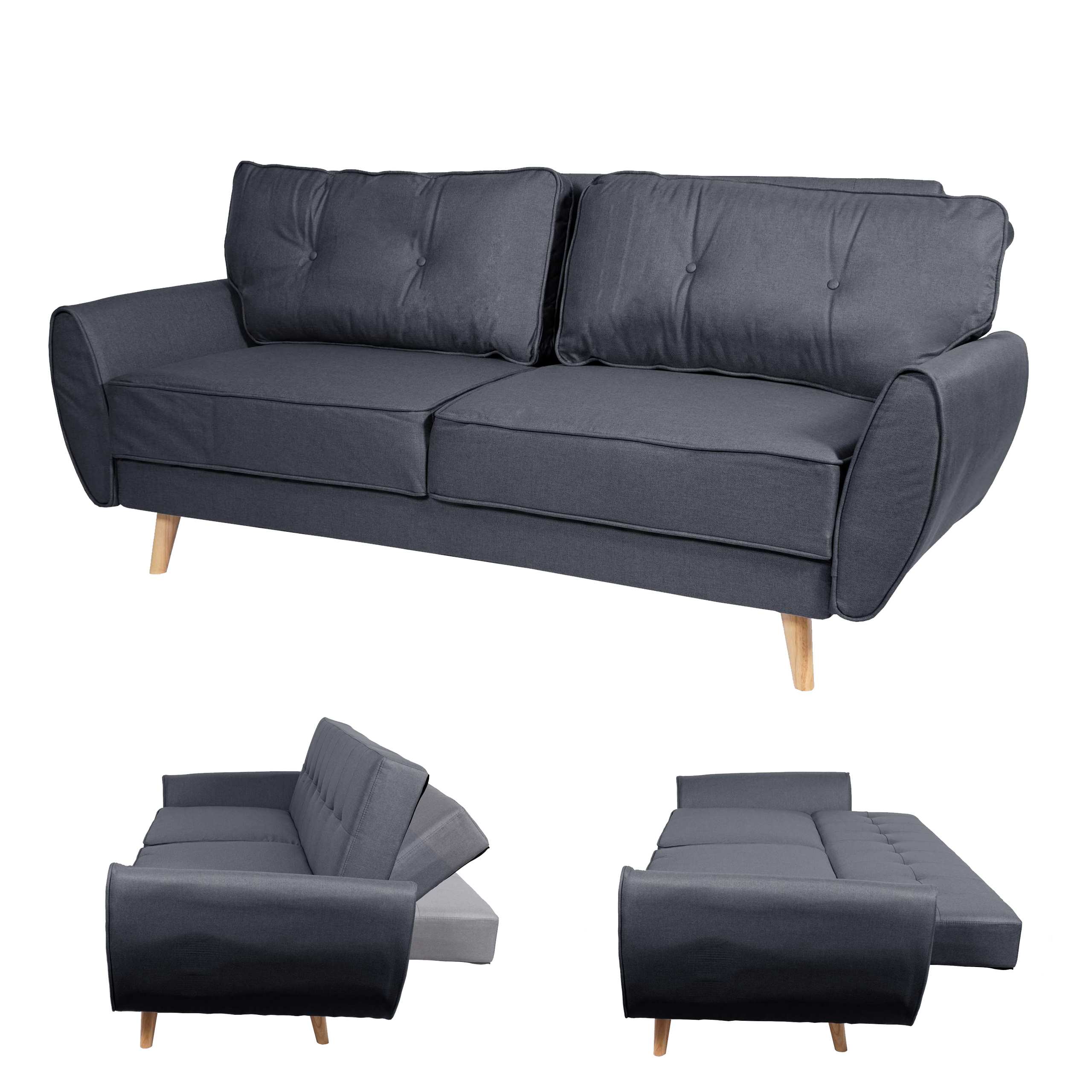 3er-Sofa MCW-J19, Couch Klappsofa Lounge-Sofa, Schlaffunktion ~ Stoff/Textil anthrazit - Bild 1