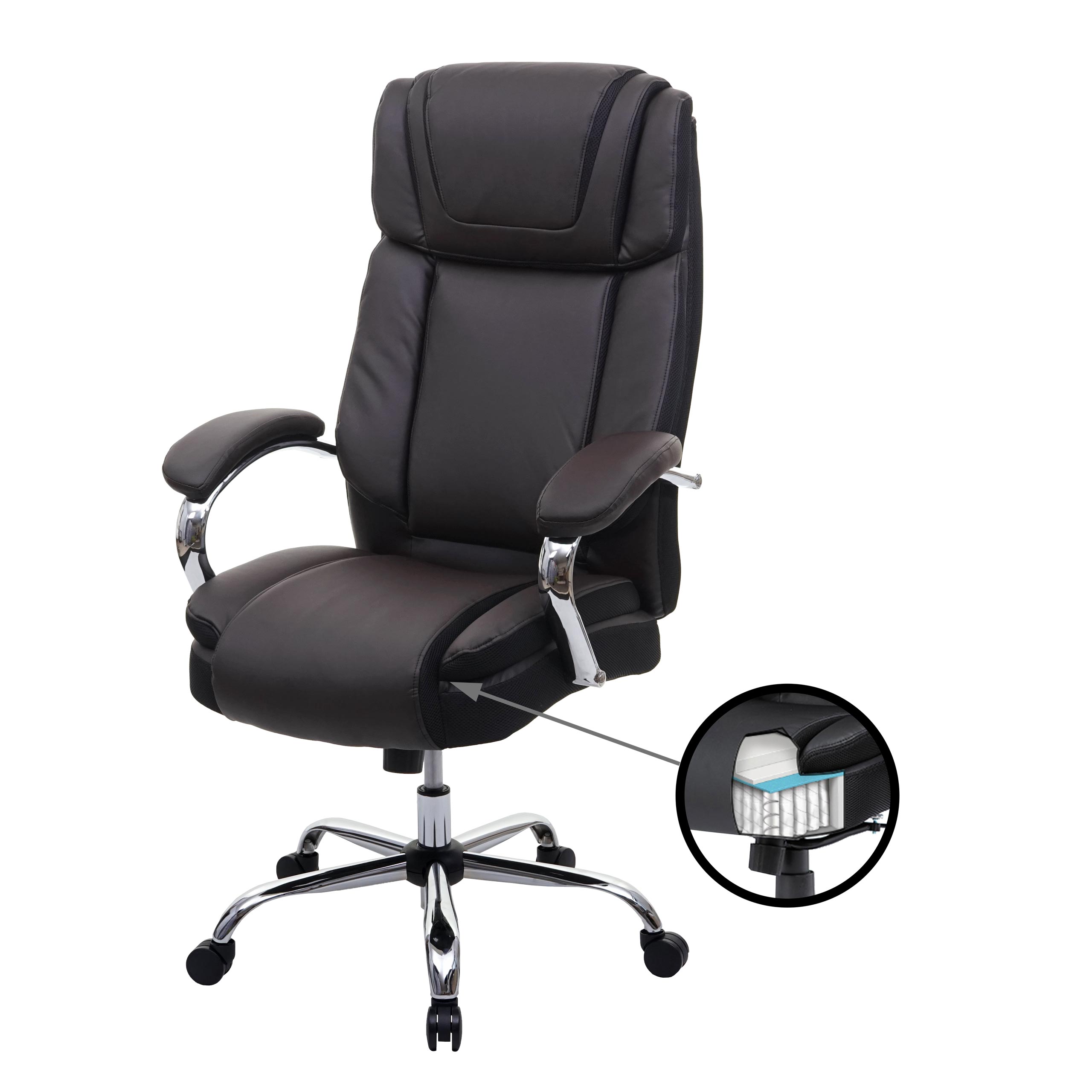 XXL B&uuml;rostuhl MCW-H94, Drehstuhl Schreibtischstuhl Chefsessel, 220kg belastbar Federkern Kunstleder ~ braun - Bild 1