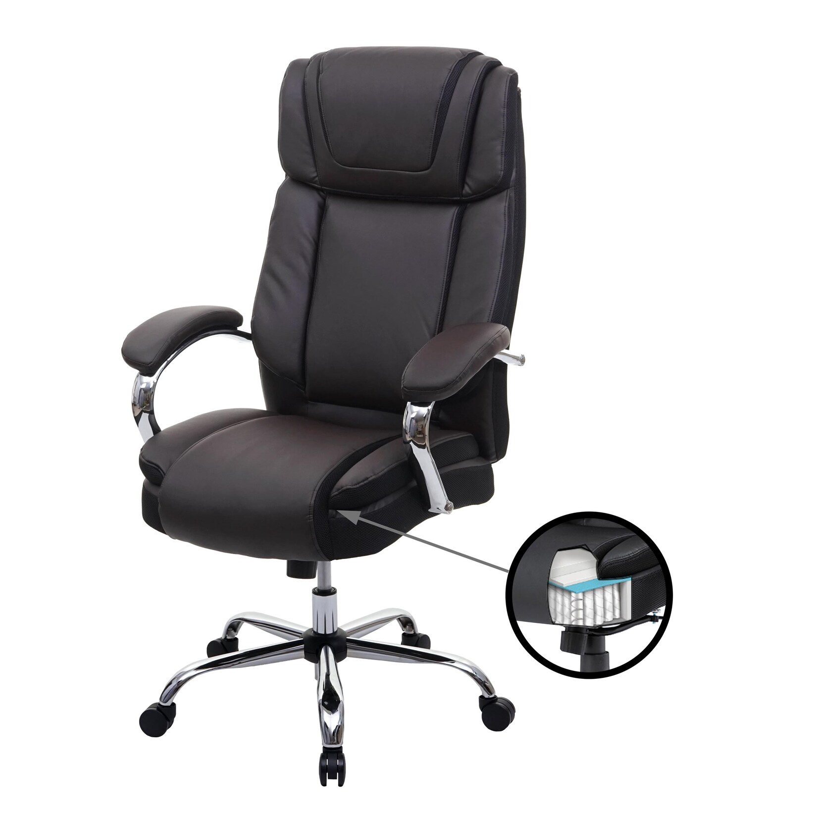 XXL Bürostuhl MCW-H94, Drehstuhl Schreibtischstuhl Chefsessel, 220kg belastbar Federkern Kunstleder ~ braun | 04057651412016