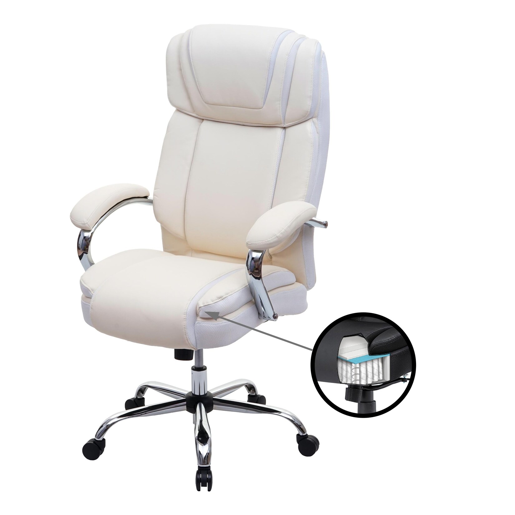 XXL Bürostuhl MCW-H94, Drehstuhl Schreibtischstuhl Chefsessel, 220kg belastbar Federkern Kunstleder ~ ceme-beige | 04057651412054