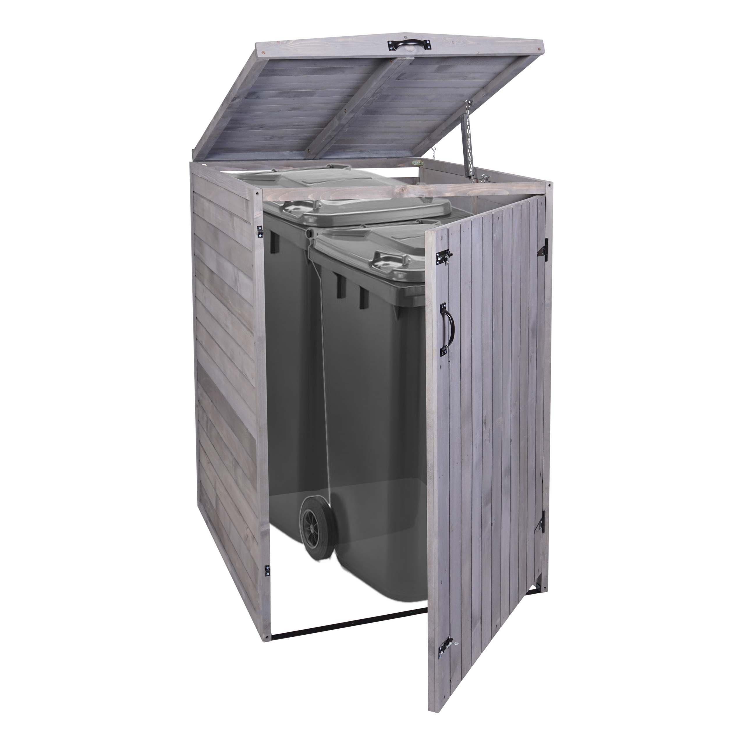 XL 1er-/2er-M&uuml;lltonnenverkleidung MCW-H74, M&uuml;lltonnenbox, erweiterbar 126x80x98cm Holz MVG ~ anthrazit-grau - Bild 1