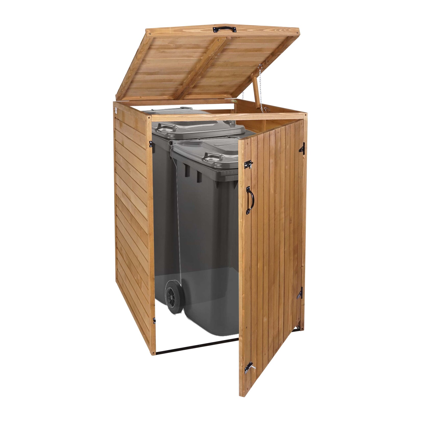 XL 1er-/2er-Mülltonnenverkleidung MCW-H74, Mülltonnenbox, erweiterbar 126x80x98cm Holz MVG ~ braun
